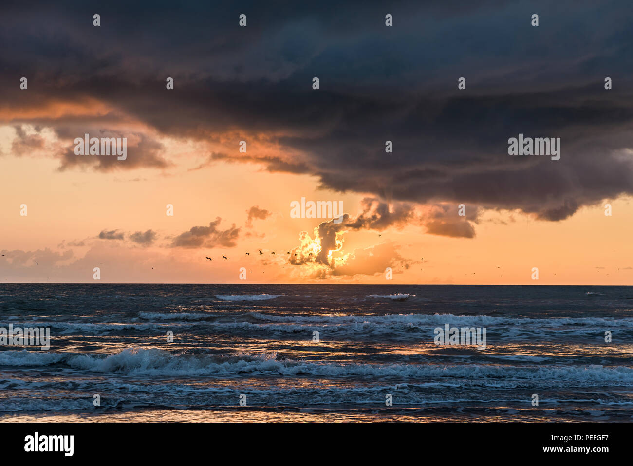 Strand auf Texas Gulf Coast bei Sonnenaufgang Stockfoto