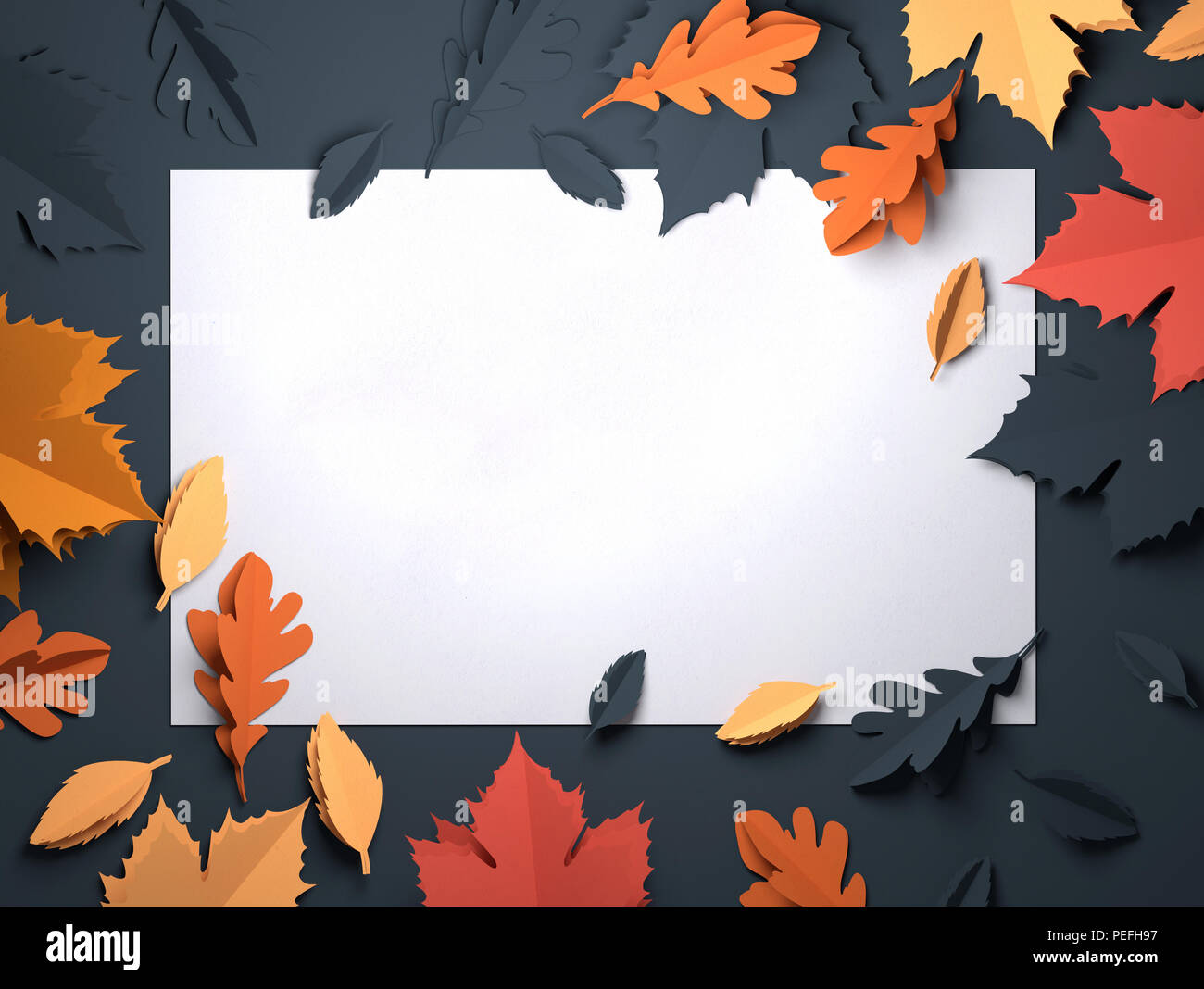 Gefaltetes Papier kunst Origami. Saisonale Blätter im Herbst Hintergrund. 3D-Darstellung Stockfoto