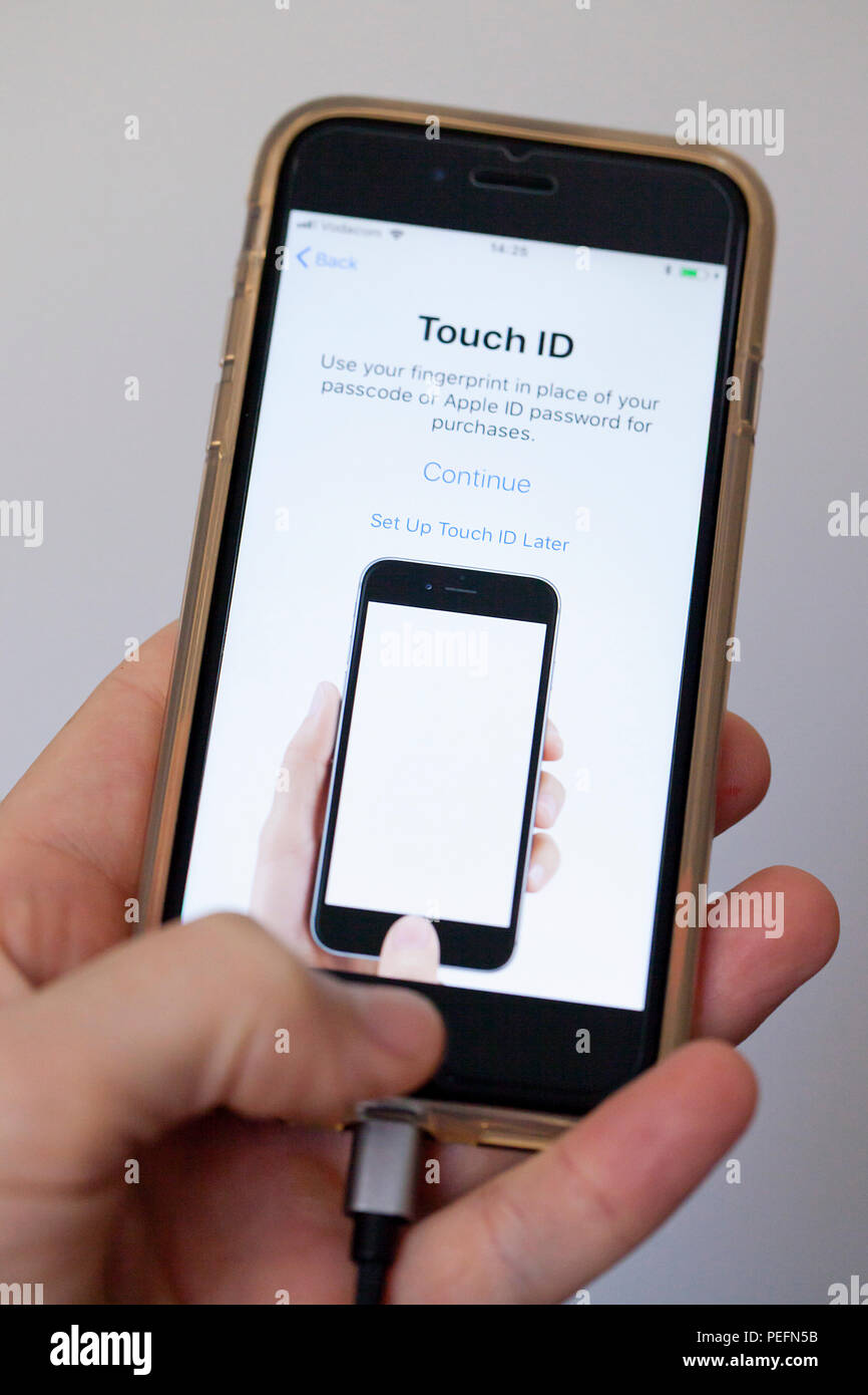 Einrichten der Fingerabdruckerkennung Stockfoto