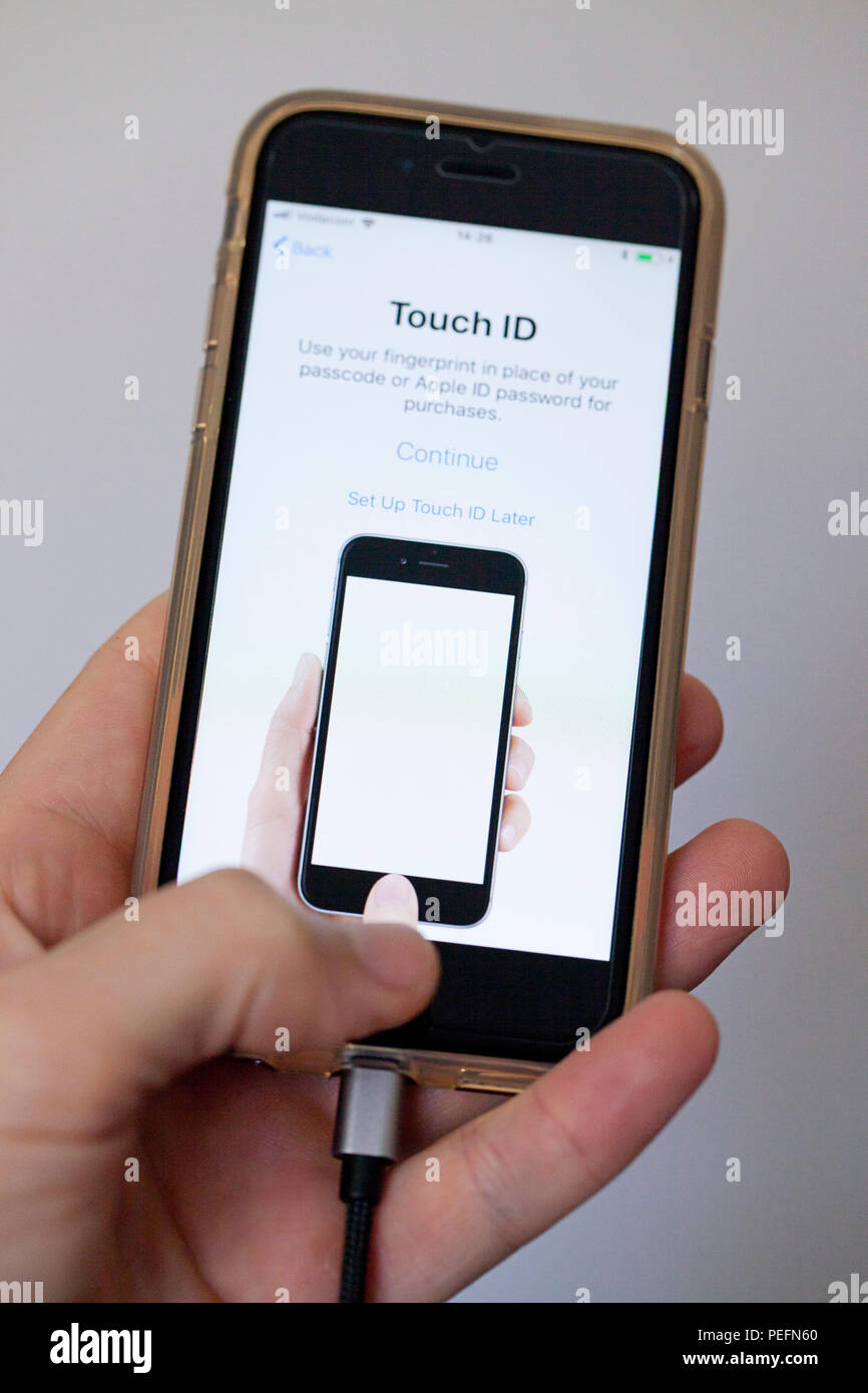 Einrichten der Fingerabdruckerkennung Stockfoto