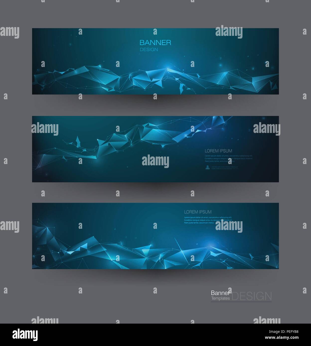 Vektor Banner gesetzt. Platine und sechsecke Hintergrund. Vektor abstrakt Design Netzwerk kommunikation Hintergrund. Futuristische digitale Wissenschaft Technol Stock Vektor