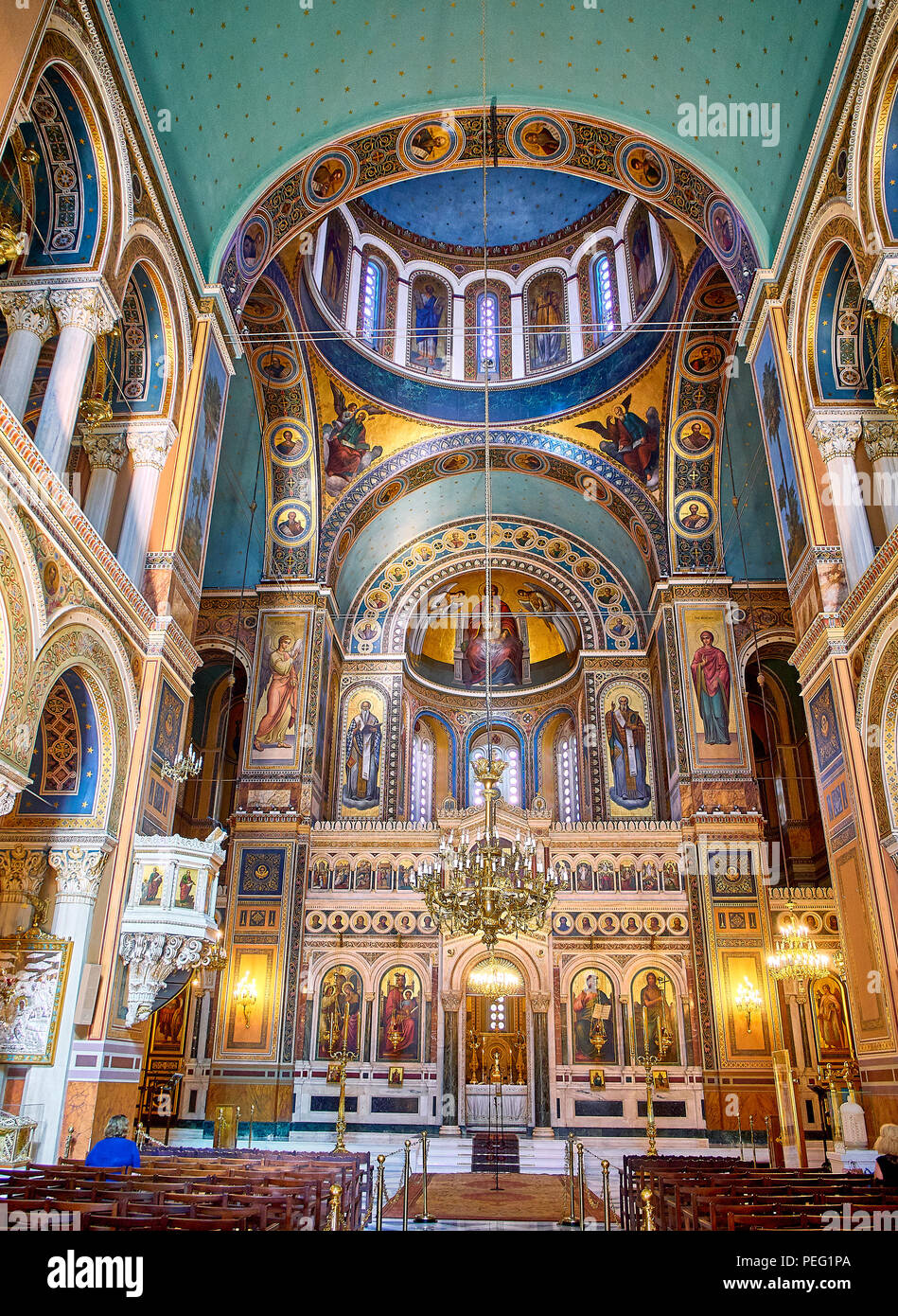 Metropolitan Kathedrale Mariä Verkündigung, Mitropoli. Platz Metropoleos. Athen, Griechenland. Stockfoto