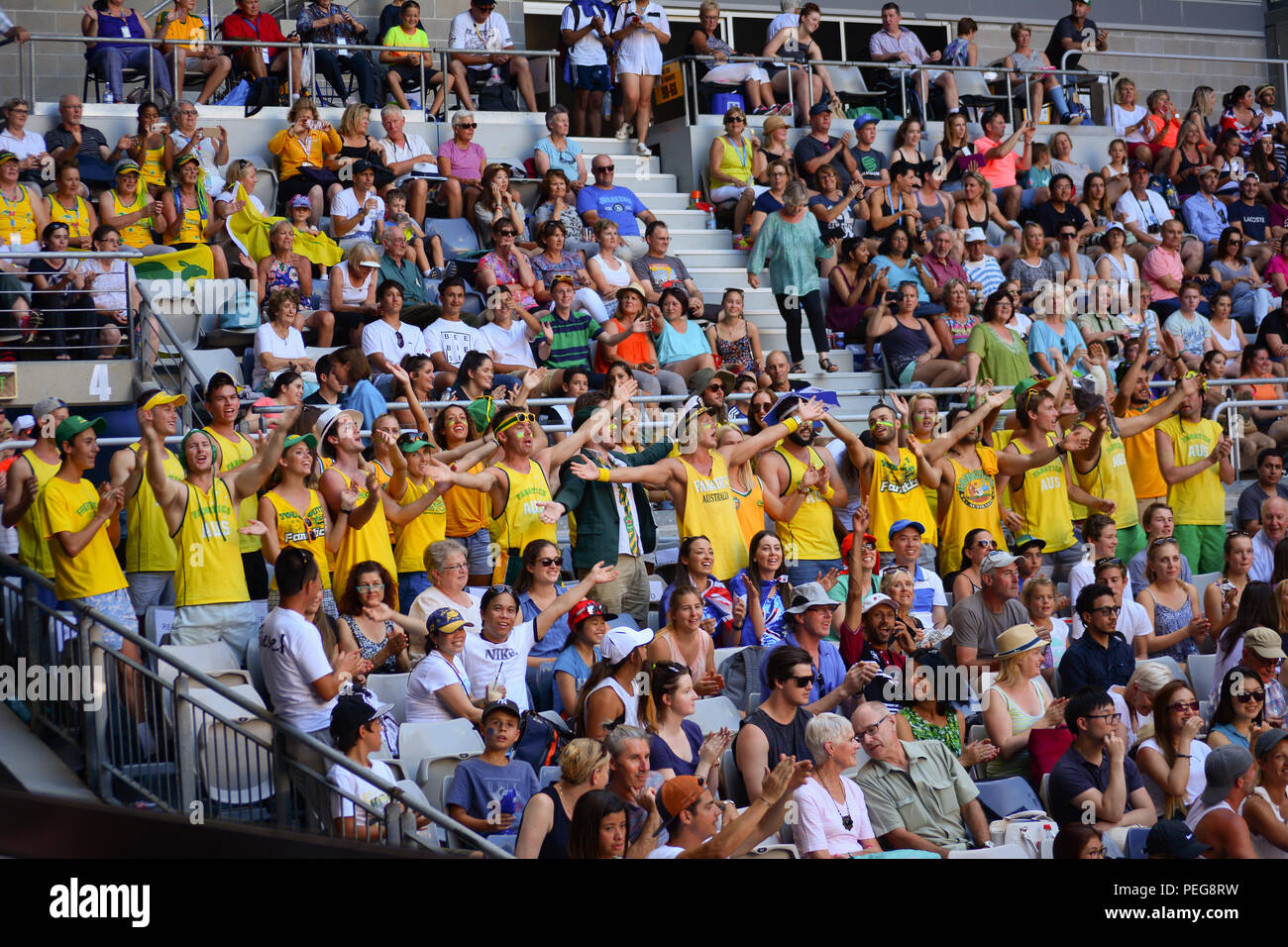 Die Menschen jubeln für die Tennisspieler in Australian Open, Melbourne Stockfoto