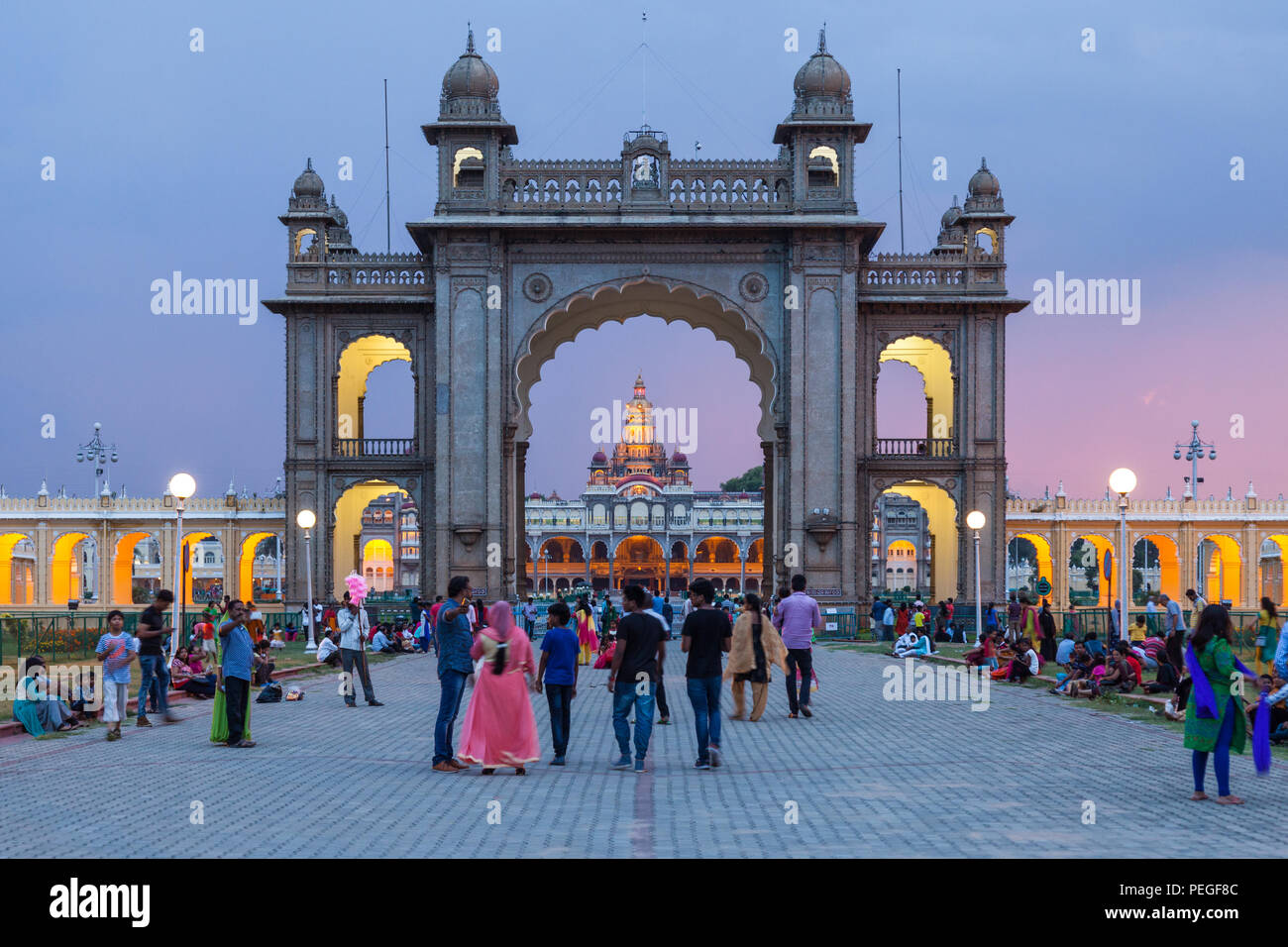 Ambas Vilas Palace, Mysore, Indien Stockfoto