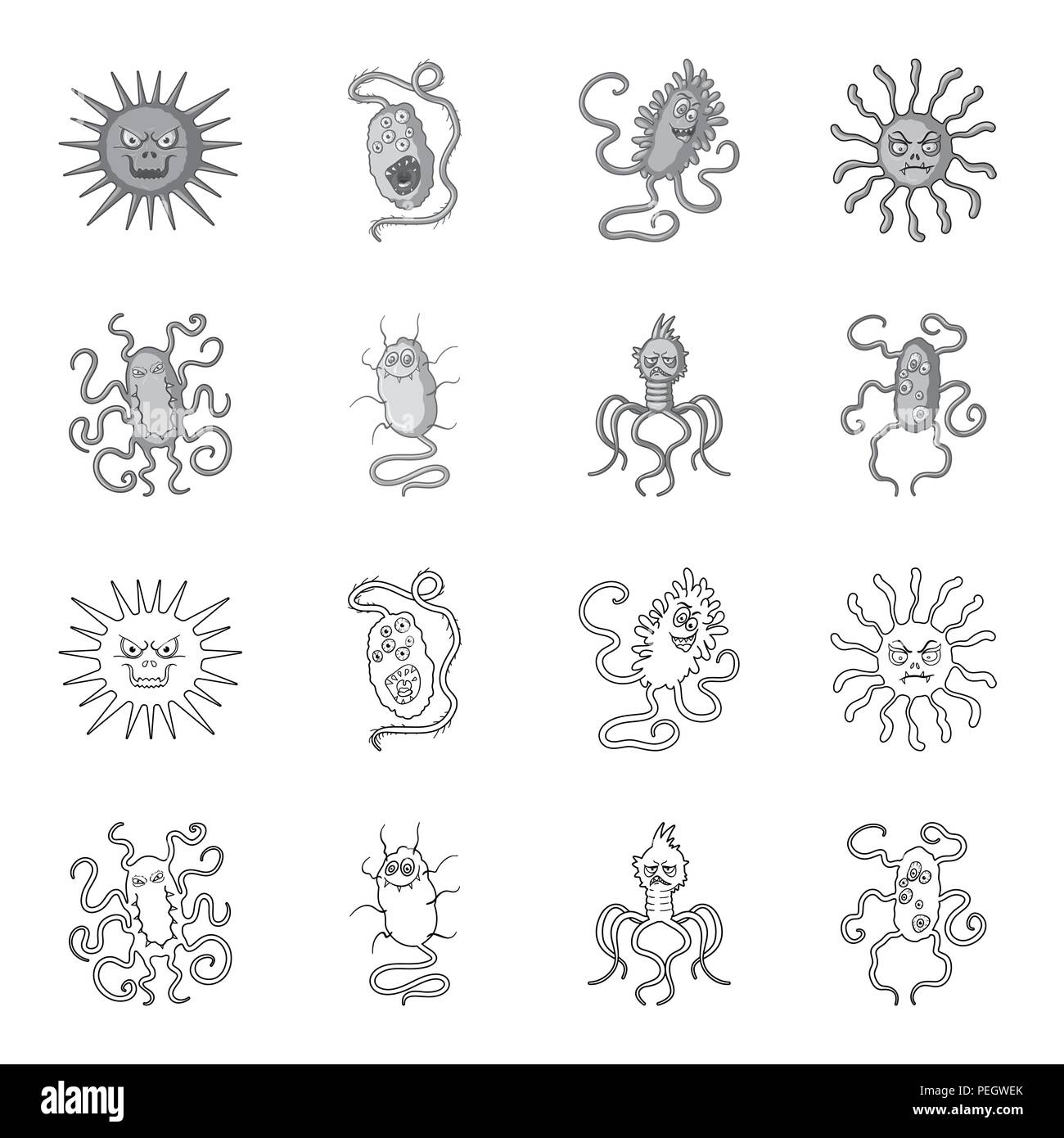 Verschiedene Arten Von Mikroben Und Viren Viren Und Bakterien Sammlung Icons In Grenzen Gesetzt Schwarzweiss Stil Vektor Symbol Lieferbar Abbildung Stock Vektorgrafik Alamy