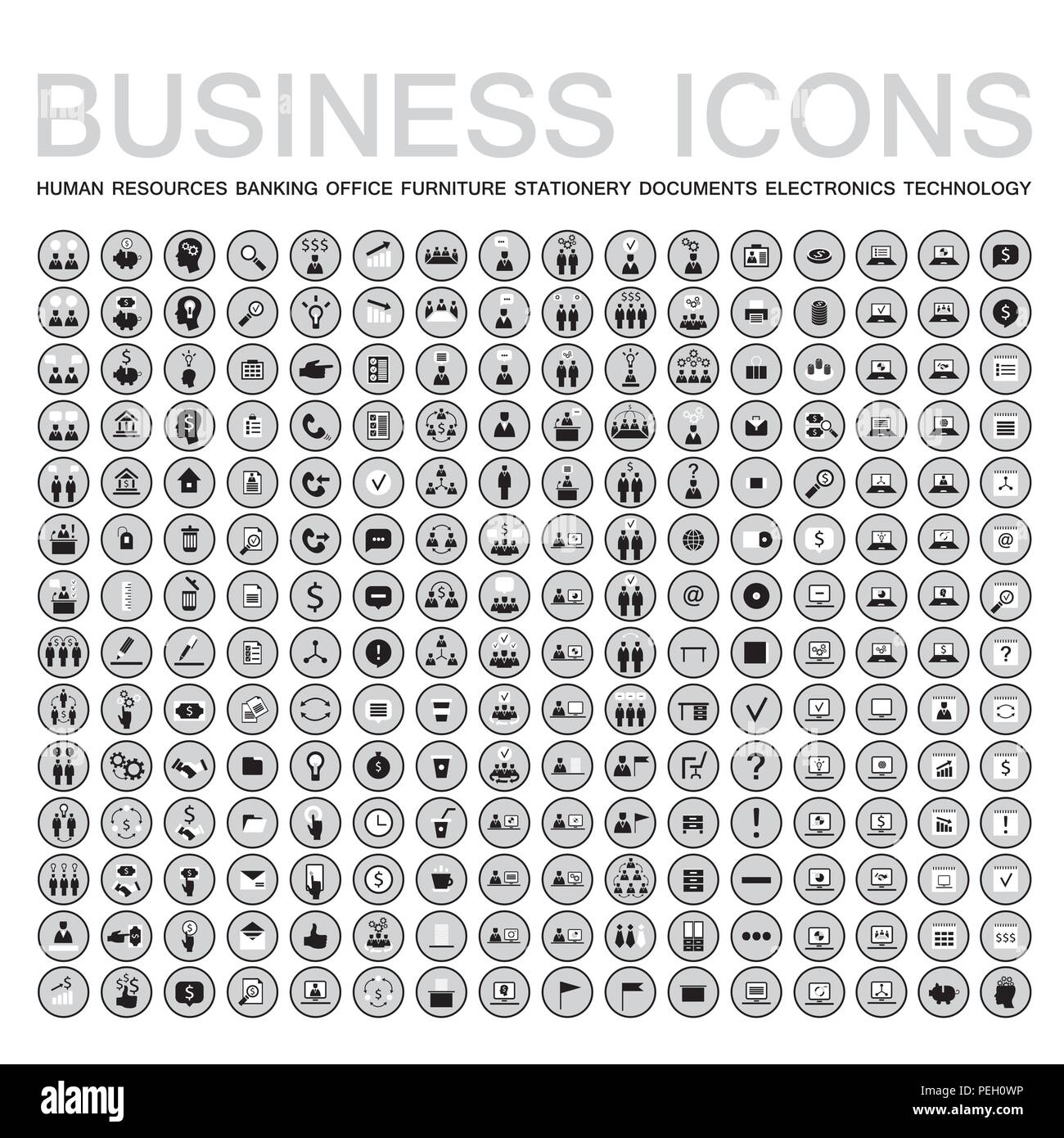 Satz von 224 Web Icons für Geschäft, Finanzen, Büro, Kommunikation, Human Resources Stock Vektor