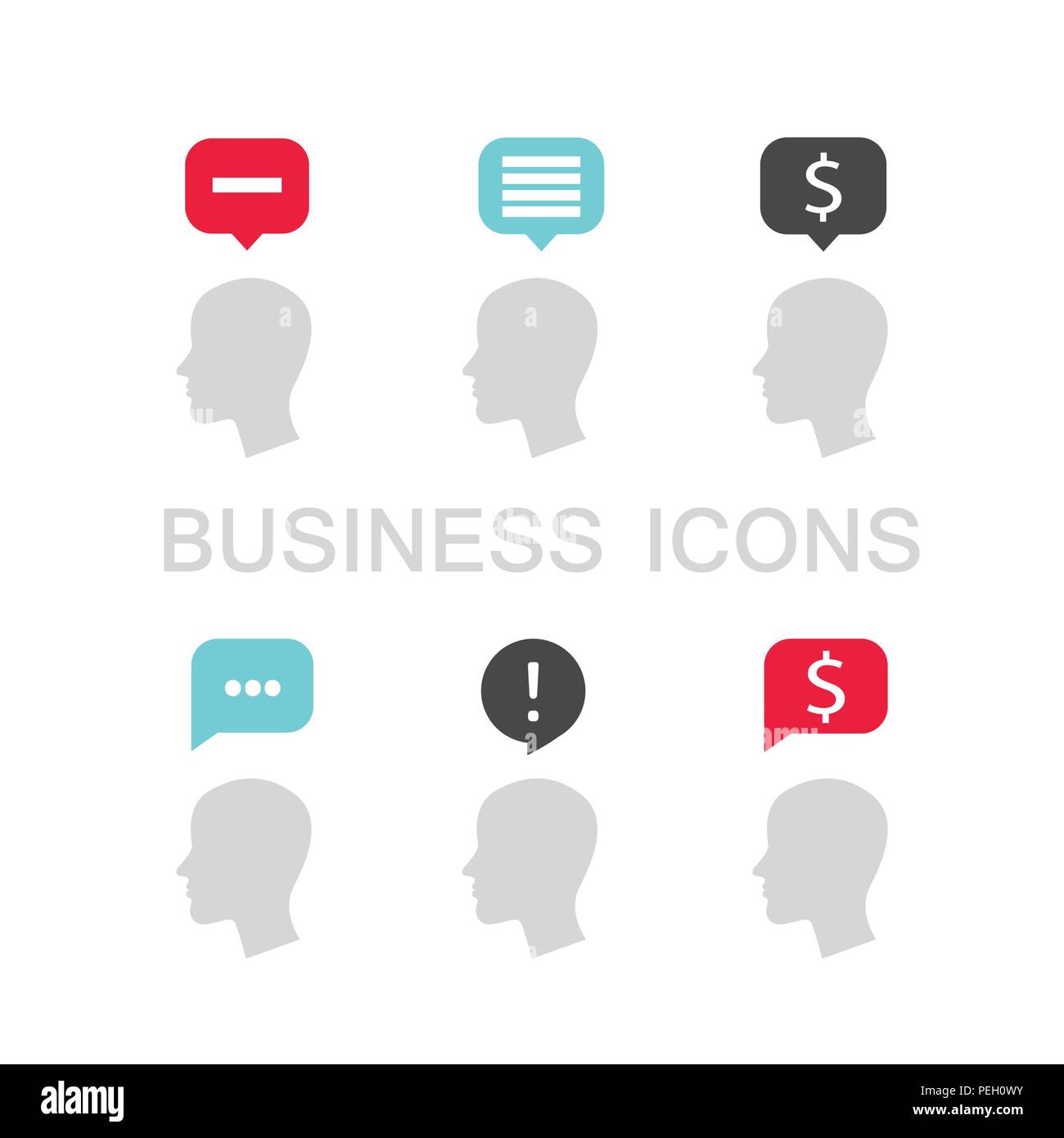 Satz von Business Icons mit Geschäftsmann Kopf Profil und die Sprechblase Stock Vektor