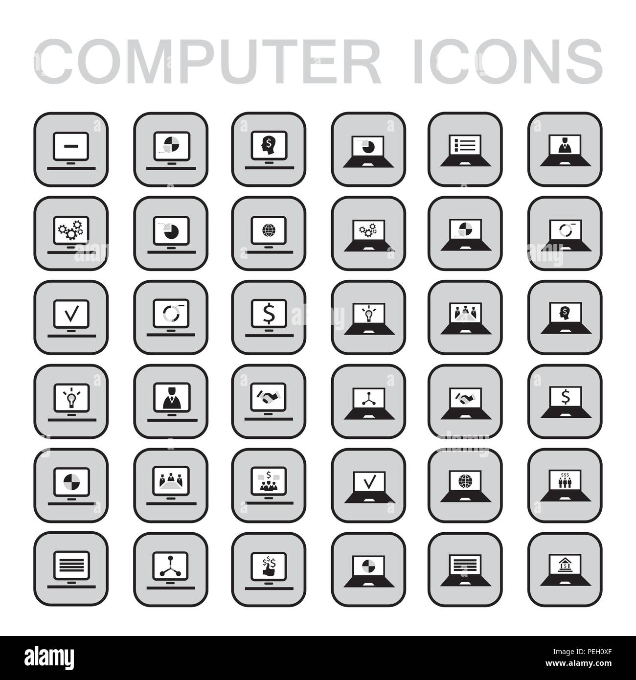 Satz von 36 Web Icons für Computer und Laptop, Technologie, Elektronik, Business Theme Stock Vektor