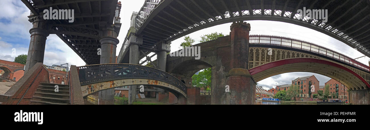 Gusseisen Eisenbahnbrücken, Castlefield, Manchester, North West England, Großbritannien, M3 4LZ Stockfoto