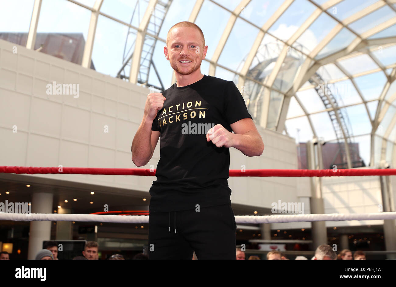 Luke Jackson während des öffentlichen Trainings im Castle Court Shopping Centre, Belfast. DRÜCKEN SIE VERBANDSFOTO. Bilddatum: Mittwoch, 15. August 2018. Siehe PA Story Boxing Belfast. Das Foto sollte lauten: Liam McBurney/PA Wire Stockfoto