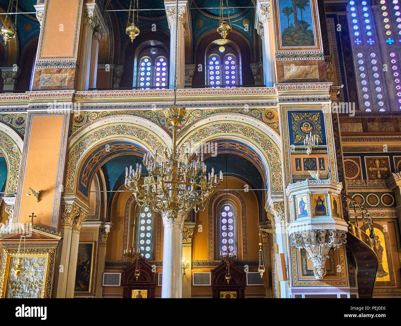 Metropolitan Kathedrale Mariä Verkündigung, Mitropoli. Platz Metropoleos. Athen, Griechenland. Stockfoto