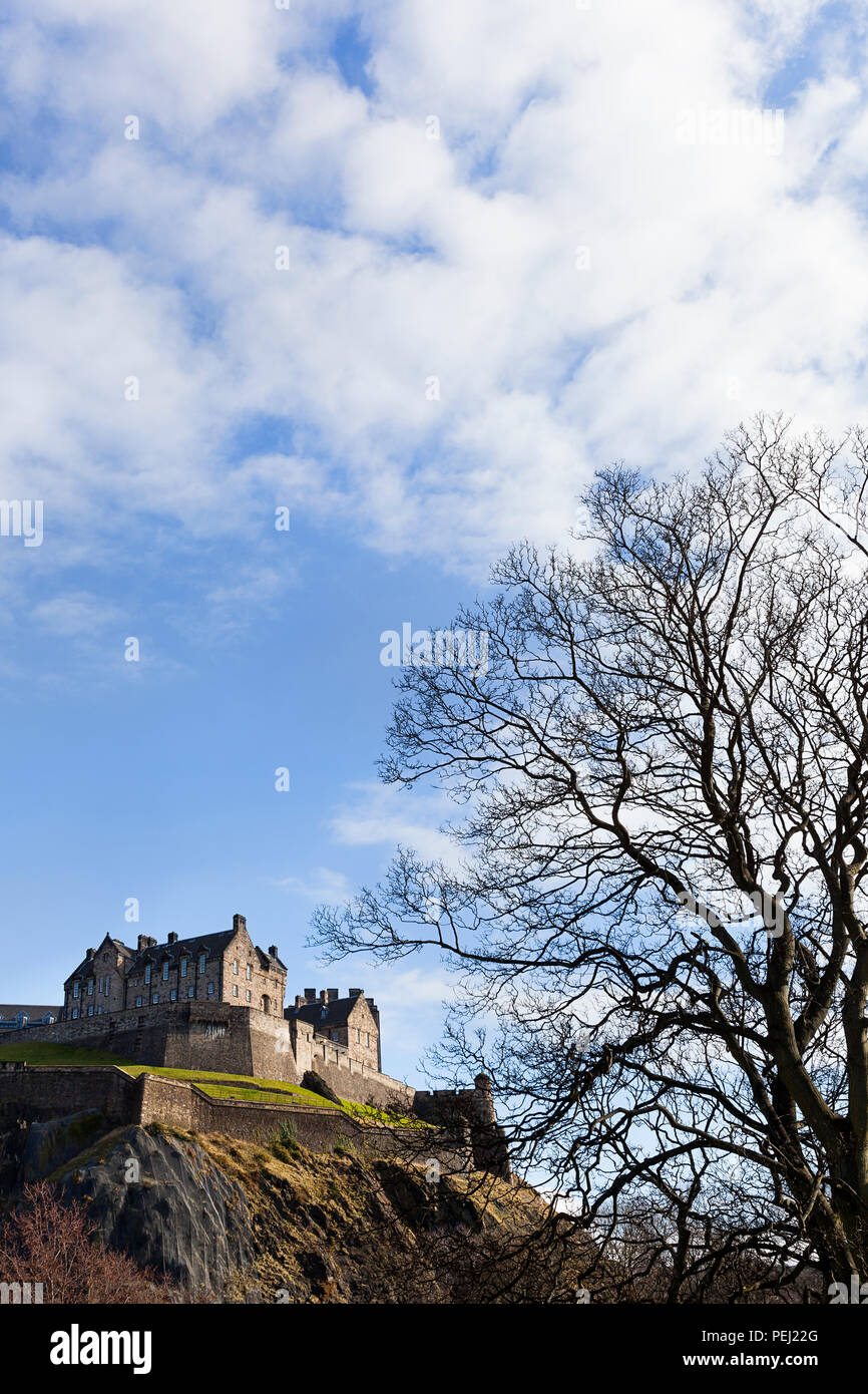 Das Edinburgh Castle von der Princes Street Garden an einem sonnigen Tag Stockfoto