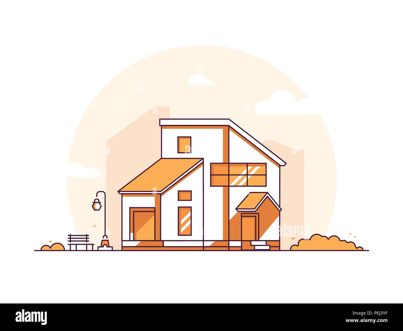 Ferienhaus Haus - Moderne thin line Design Vector Illustration Stock Vektor