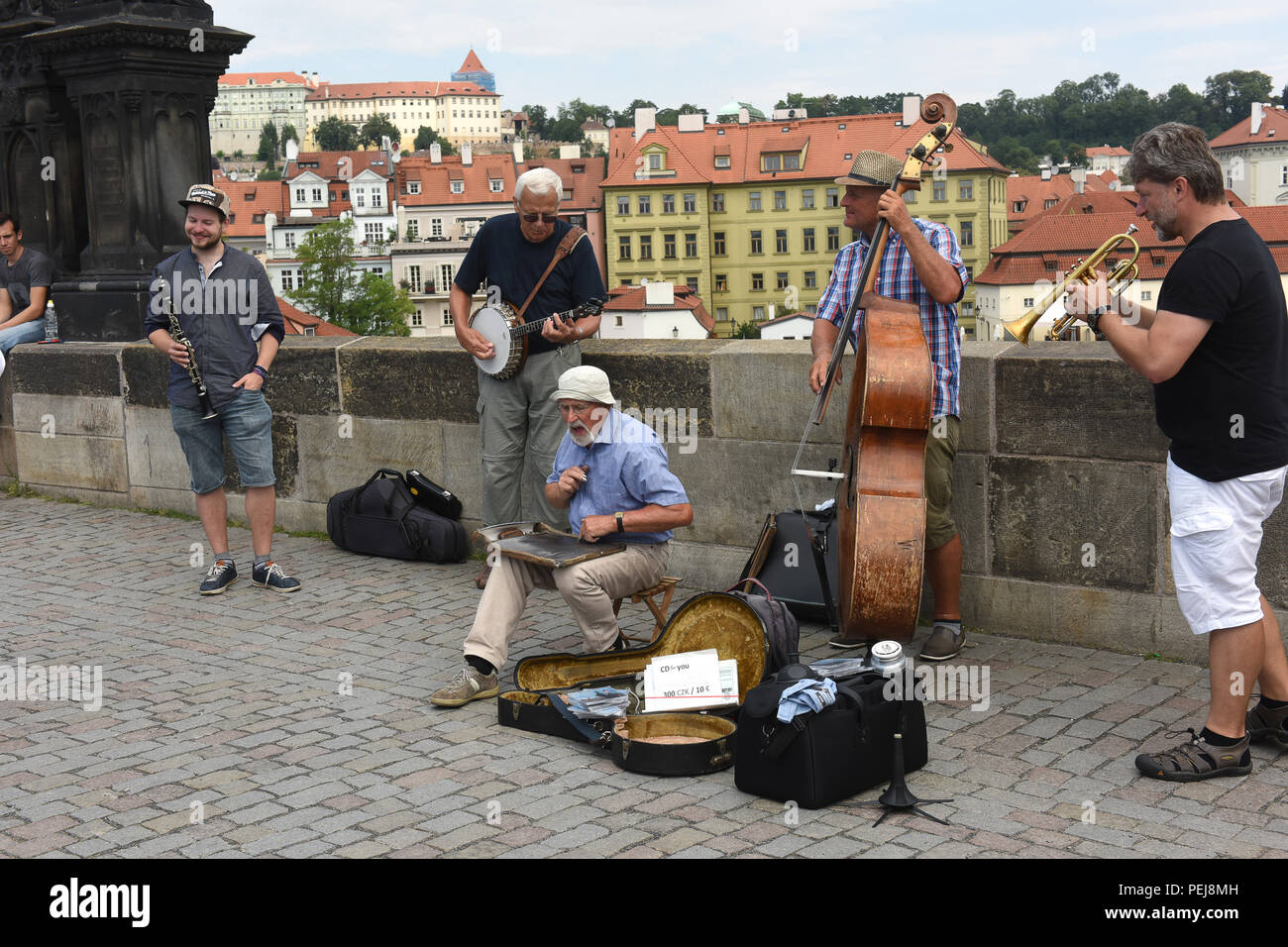 Jazz Musiker Jazz, Band, live Musik auf der Karlsbrücke, Prag, Tschechische Republik Stockfoto