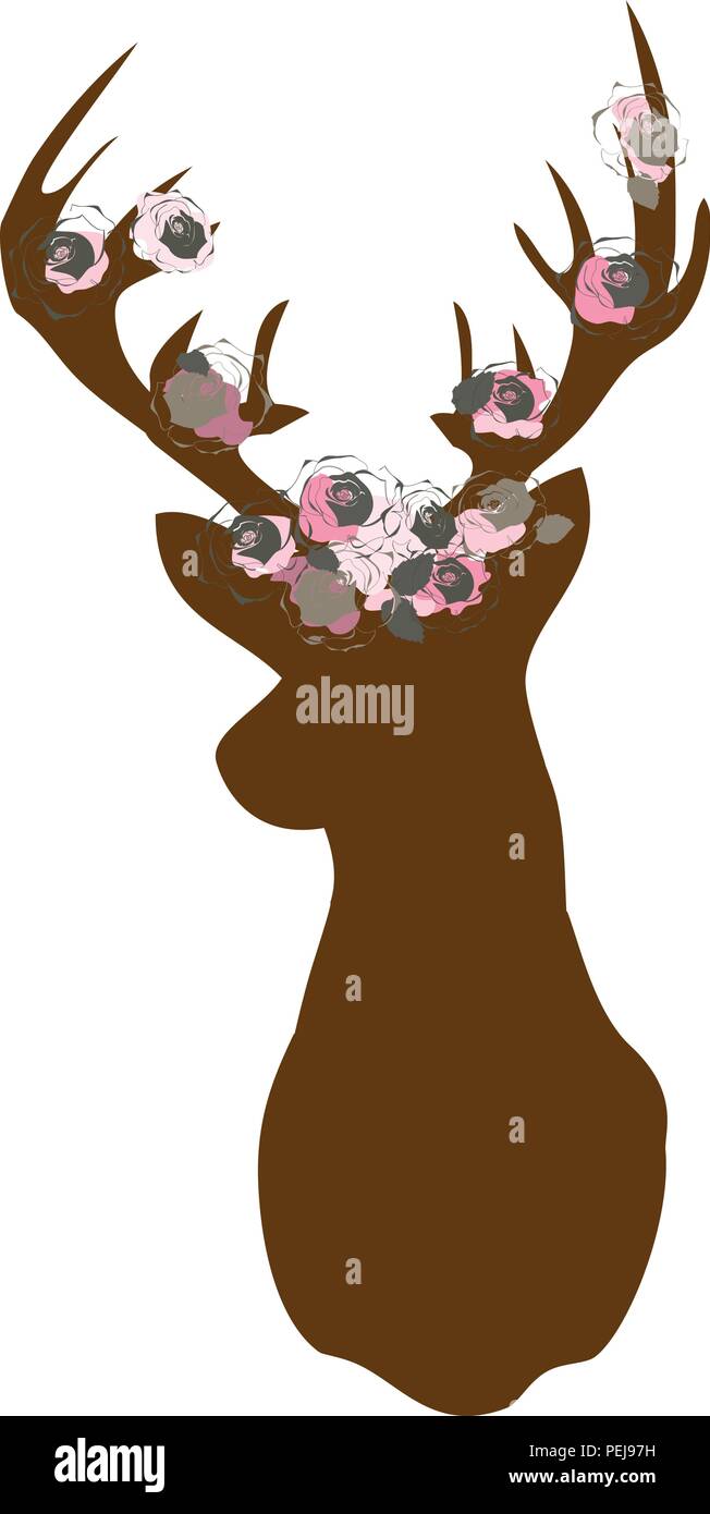 Vector Illustration der Hirsche mit floralen Geweih Stock Vektor