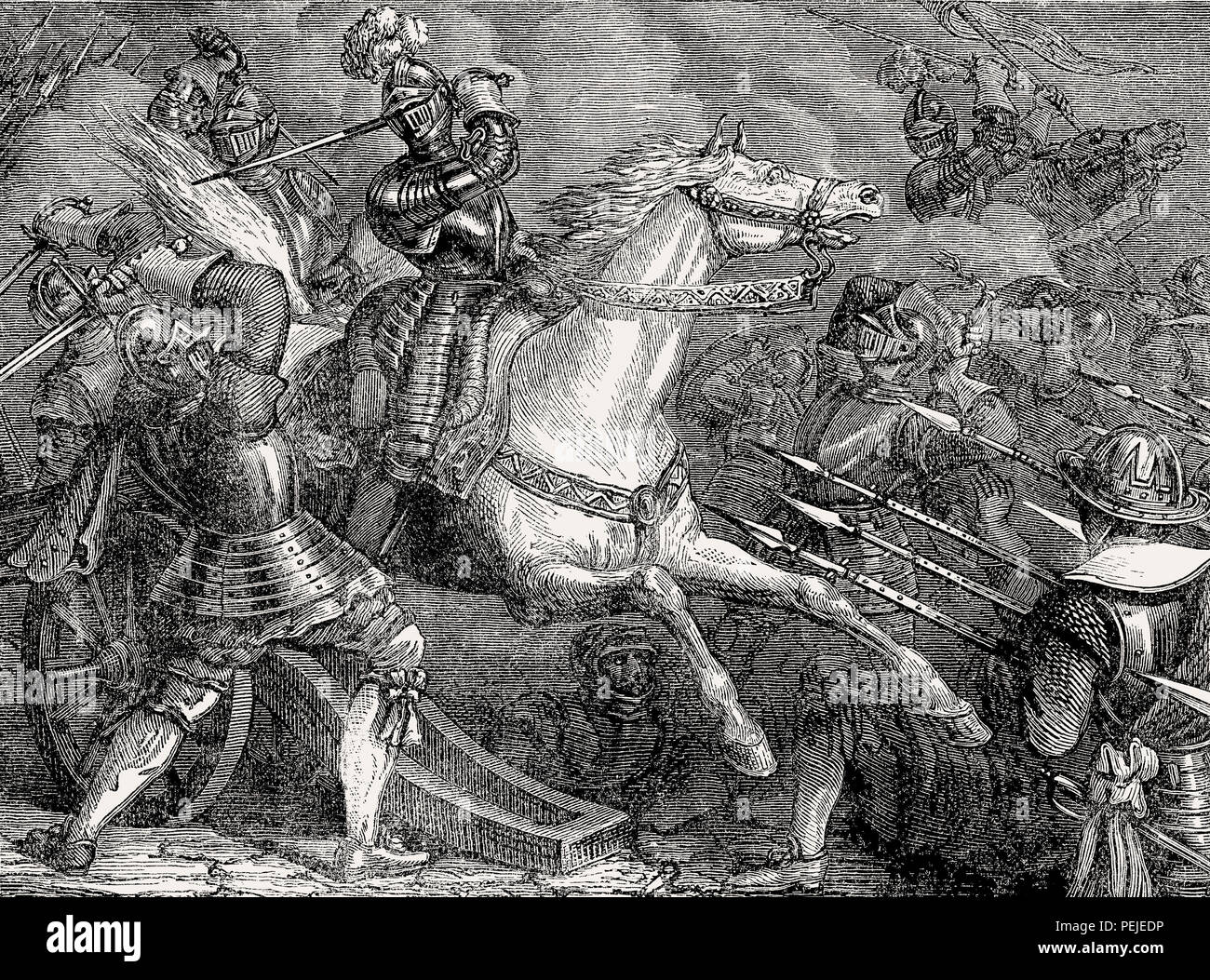 Rückzug der britischen Truppen bei der Belagerung von Saint-Martin-de-Ré 1627 vom britischen Schlachten auf Land und Meer, von James Grant Stockfoto