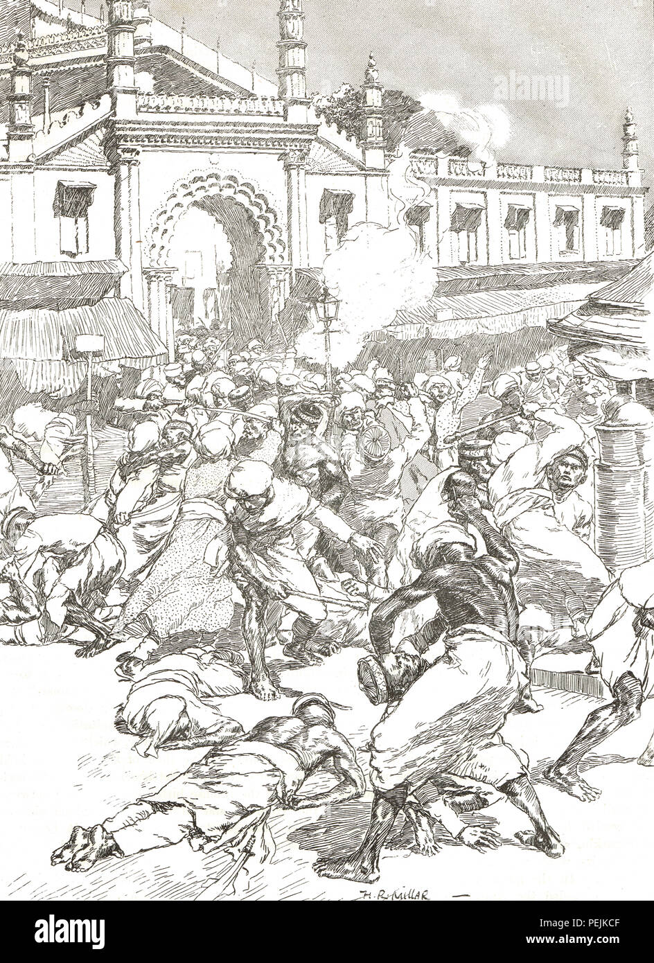 Ausschreitungen in Bombay, heute Mumbai. Religiöse Fraktion Kämpfe zwischen Muslimen und Hindus, August 11-15 1893 Stockfoto
