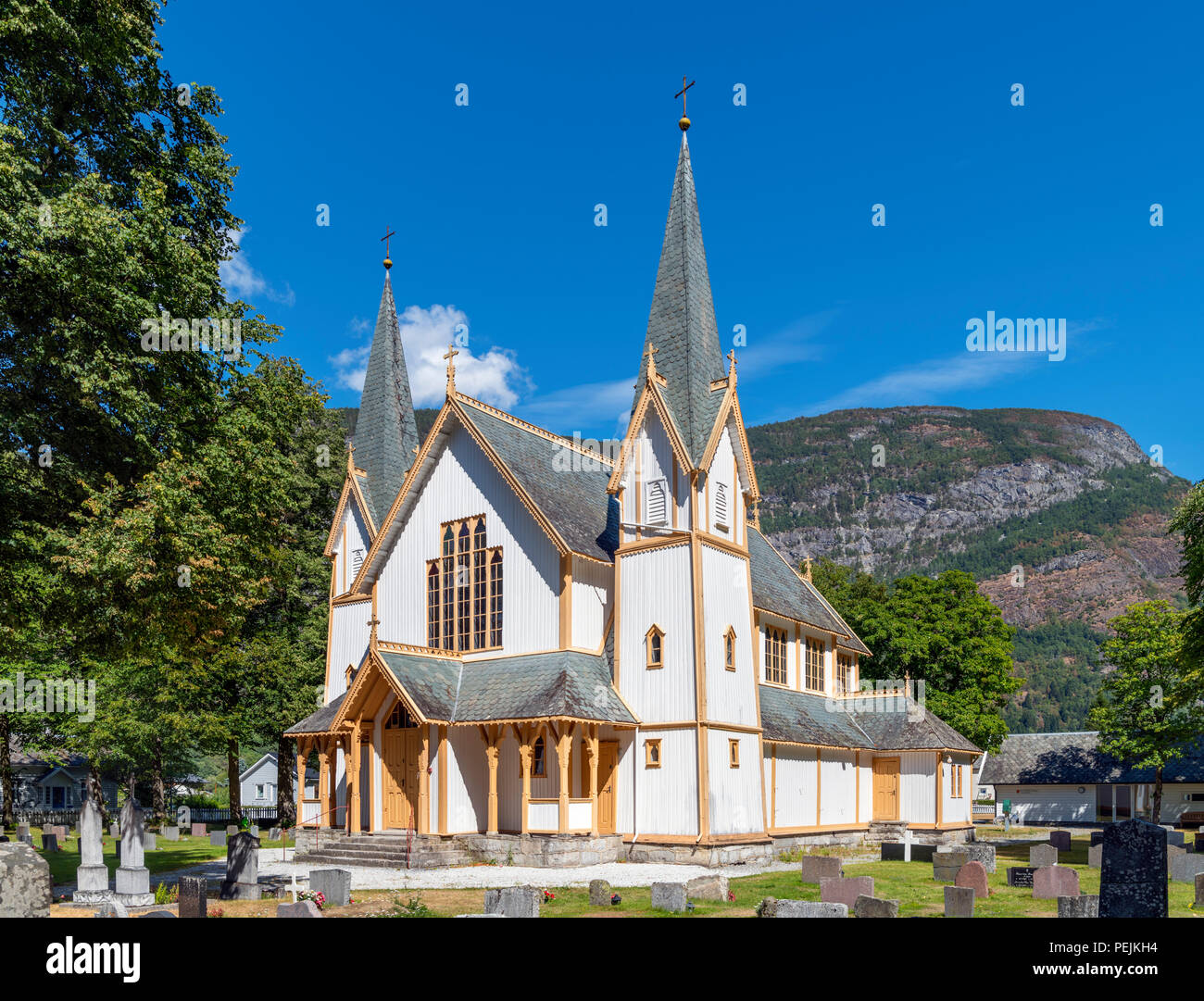 Das 19. Jahrhundert Hauge Kirche (Hauge kyrkje), Laerdal (Laerdalsøyri), Sogn og Fjordane, Norwegen Stockfoto