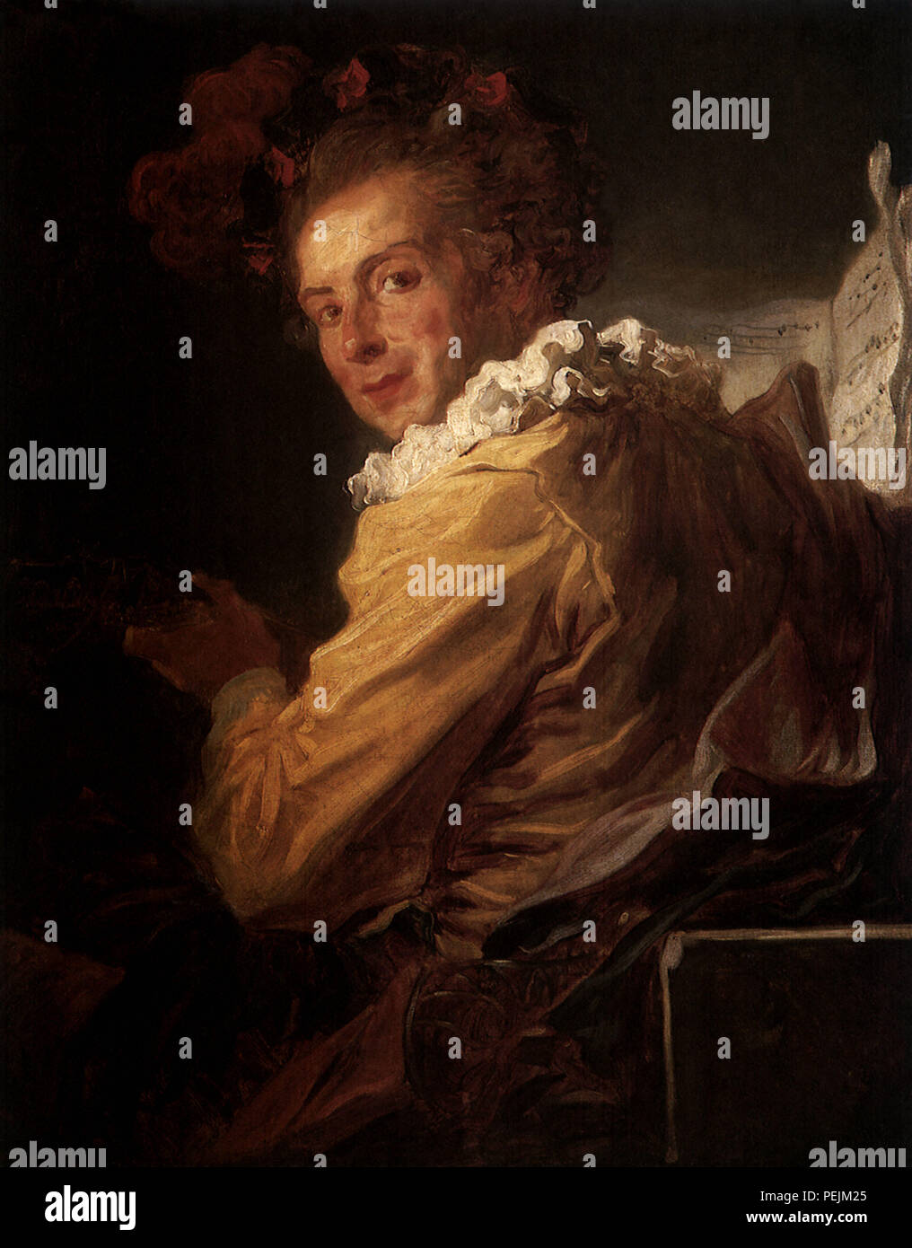 Musiker in gefiederten Hut, Jean Honore Fragonard, Stockfoto