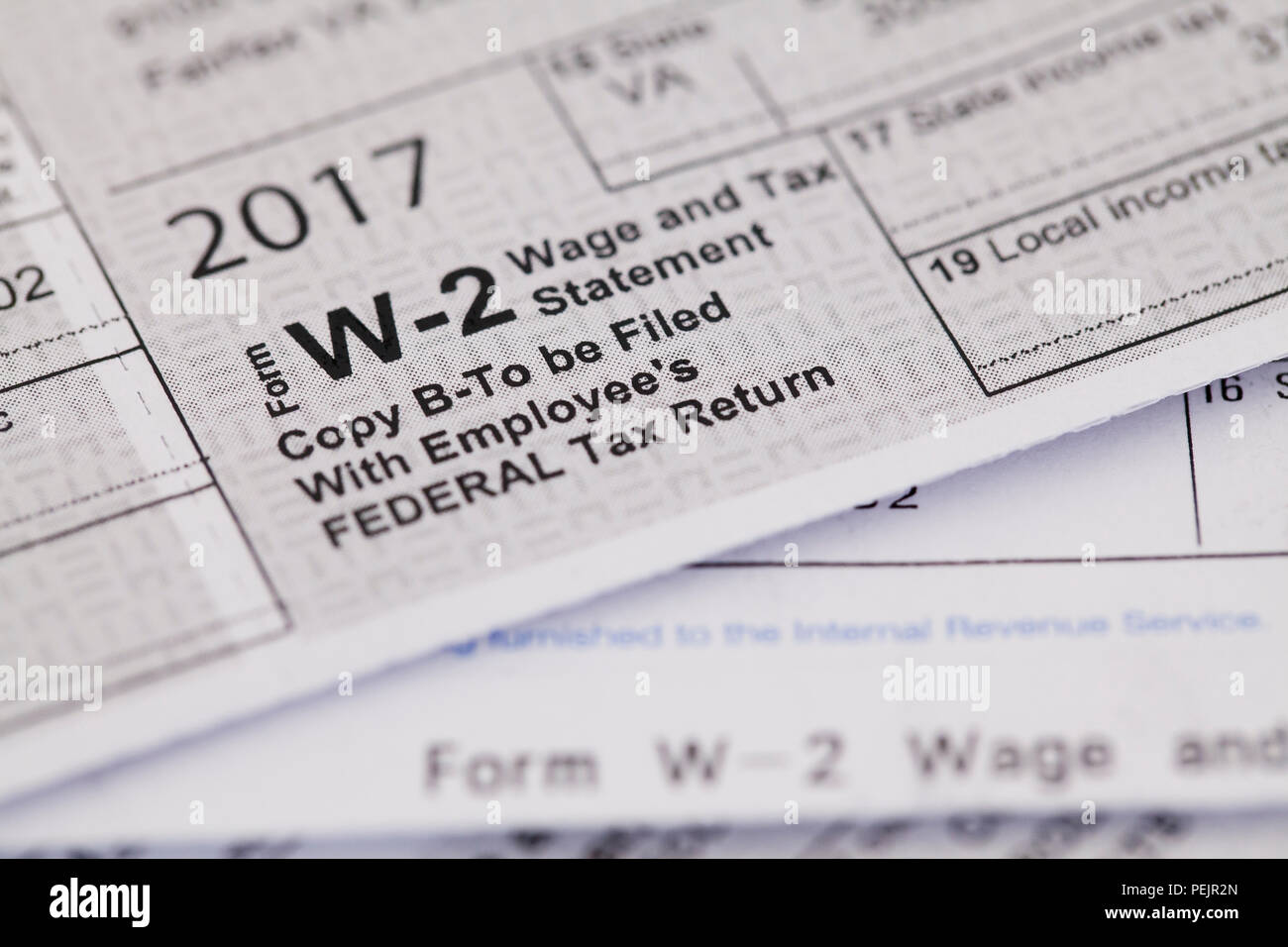 2017 W-2, Bundes Lohn und Steuern, Statement - USA Stockfoto