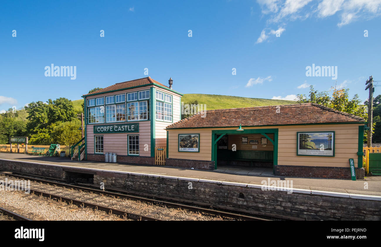 Corfe Castle Bahnhof, Swanage Railway, Dorset, Großbritannien Stockfoto