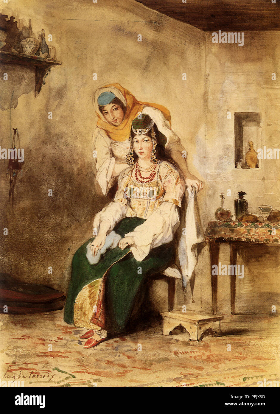 Frau und Tochter Abrahams, der Benichmol, Delacroix, Eugene Stockfoto