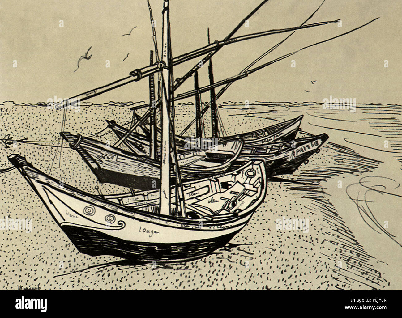 Strände Fischerboote, Van Gogh, Vincent Willem Stockfoto