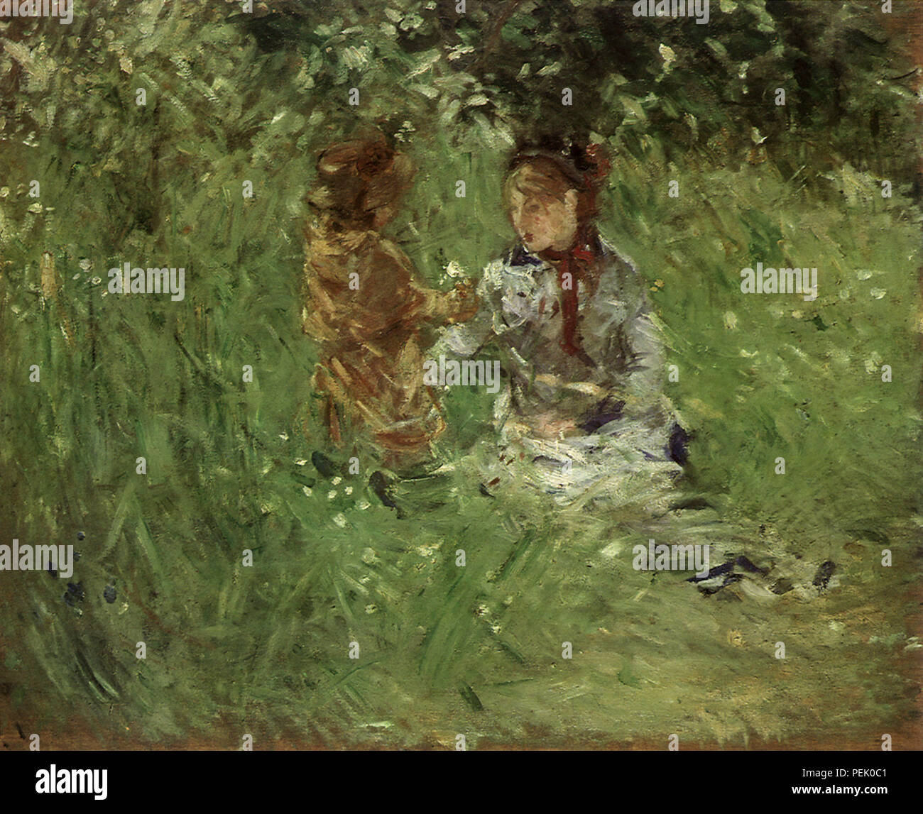 Frau und Kind im Garten in Bougival Morisot, Berthe Stockfoto