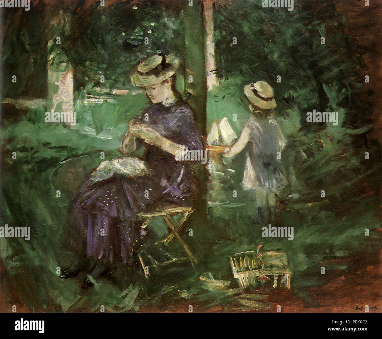 Frau und Kind in einem Garten Morisot, Berthe Stockfoto