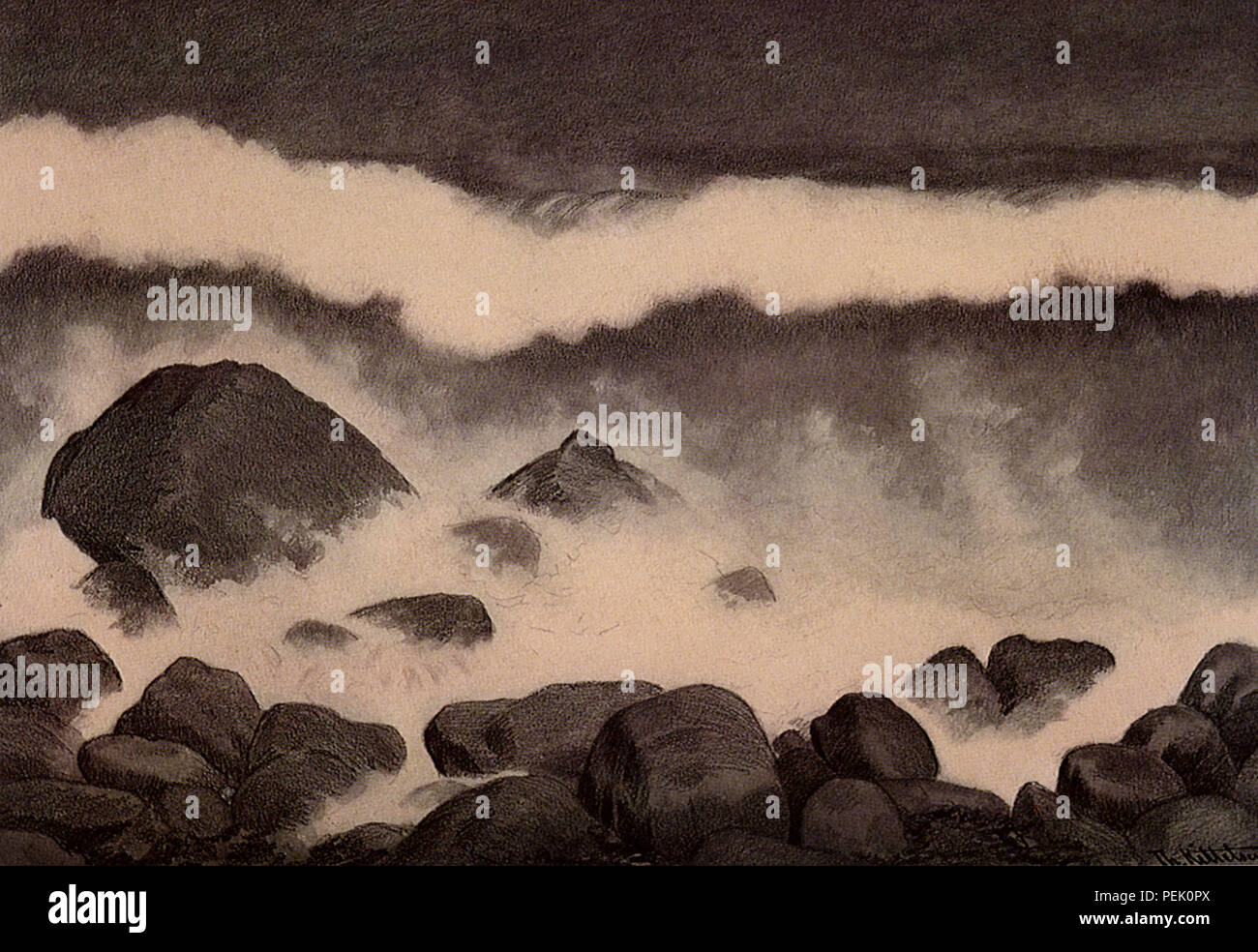 Wellen, die auf Felsen, Theodor Kittelsen, Stockfoto