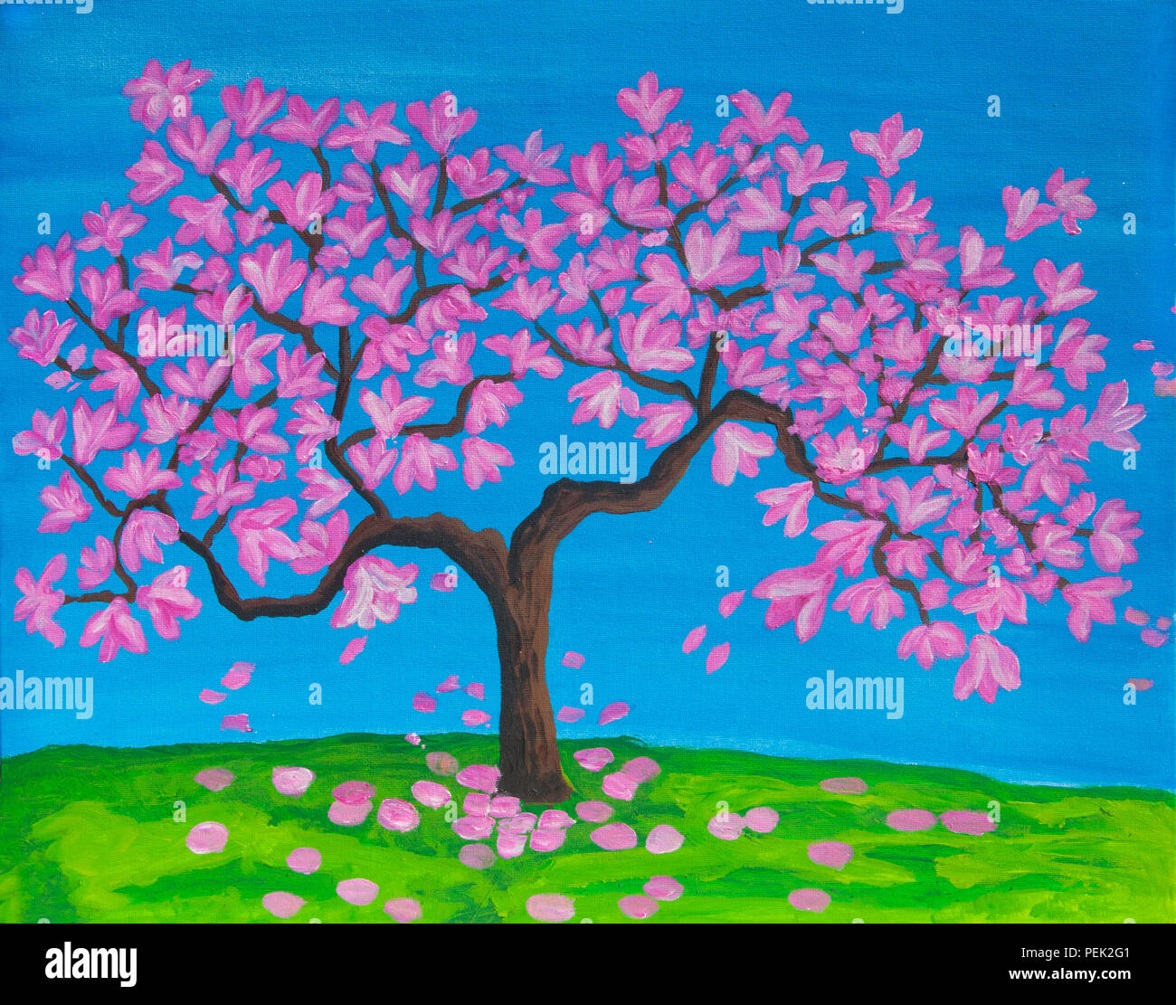 Rosa Magnolie In Der Blute Acryl Gemalde Auf Leinwand Stockfotografie Alamy