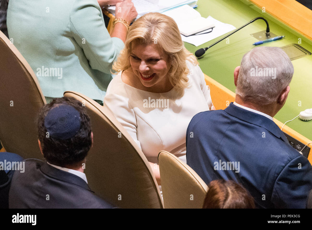 Sara und Benjamin Netanjahu in der Generalversammlung der Vereinten Nationen in New York City, NY Am 19. September 2017. Stockfoto