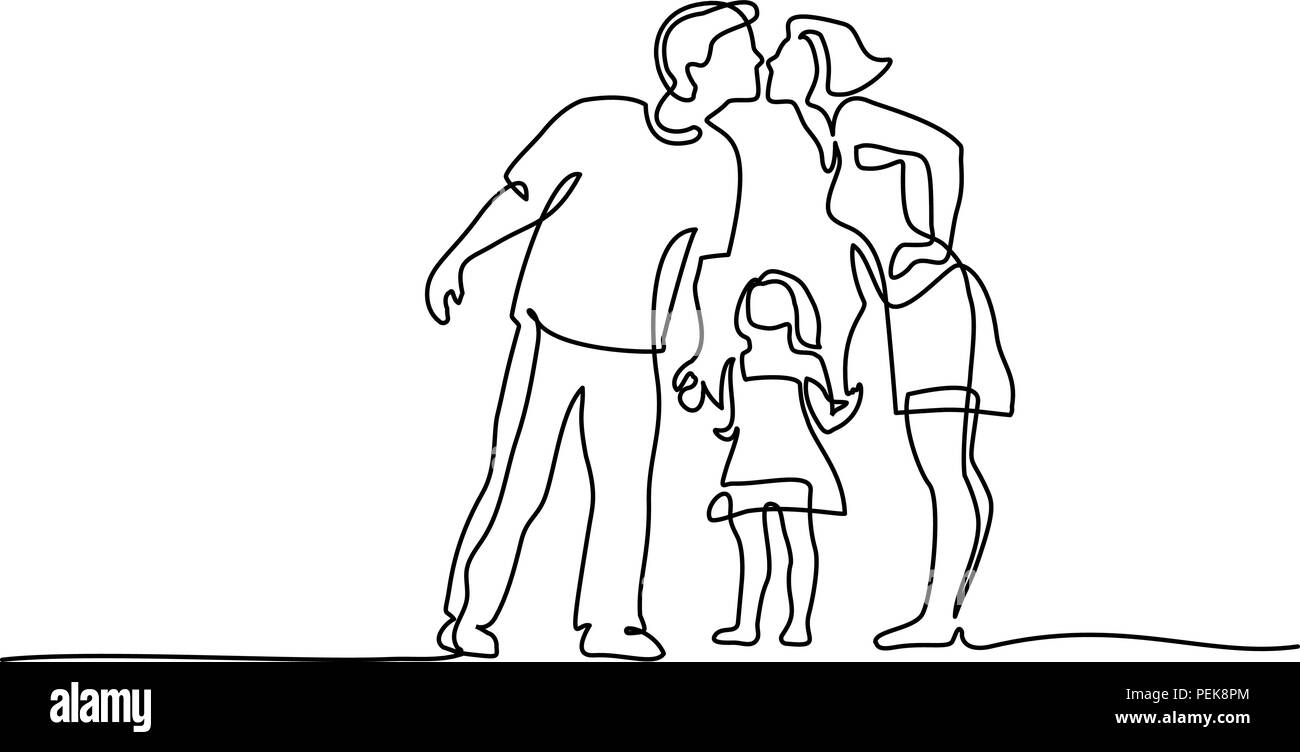 Kontinuierliche Eine Linie Zeichnen Gluckliche Familie Vater Und Mutter Kussen Madchen Tochter Suchen Vector Illustration Stock Vektorgrafik Alamy