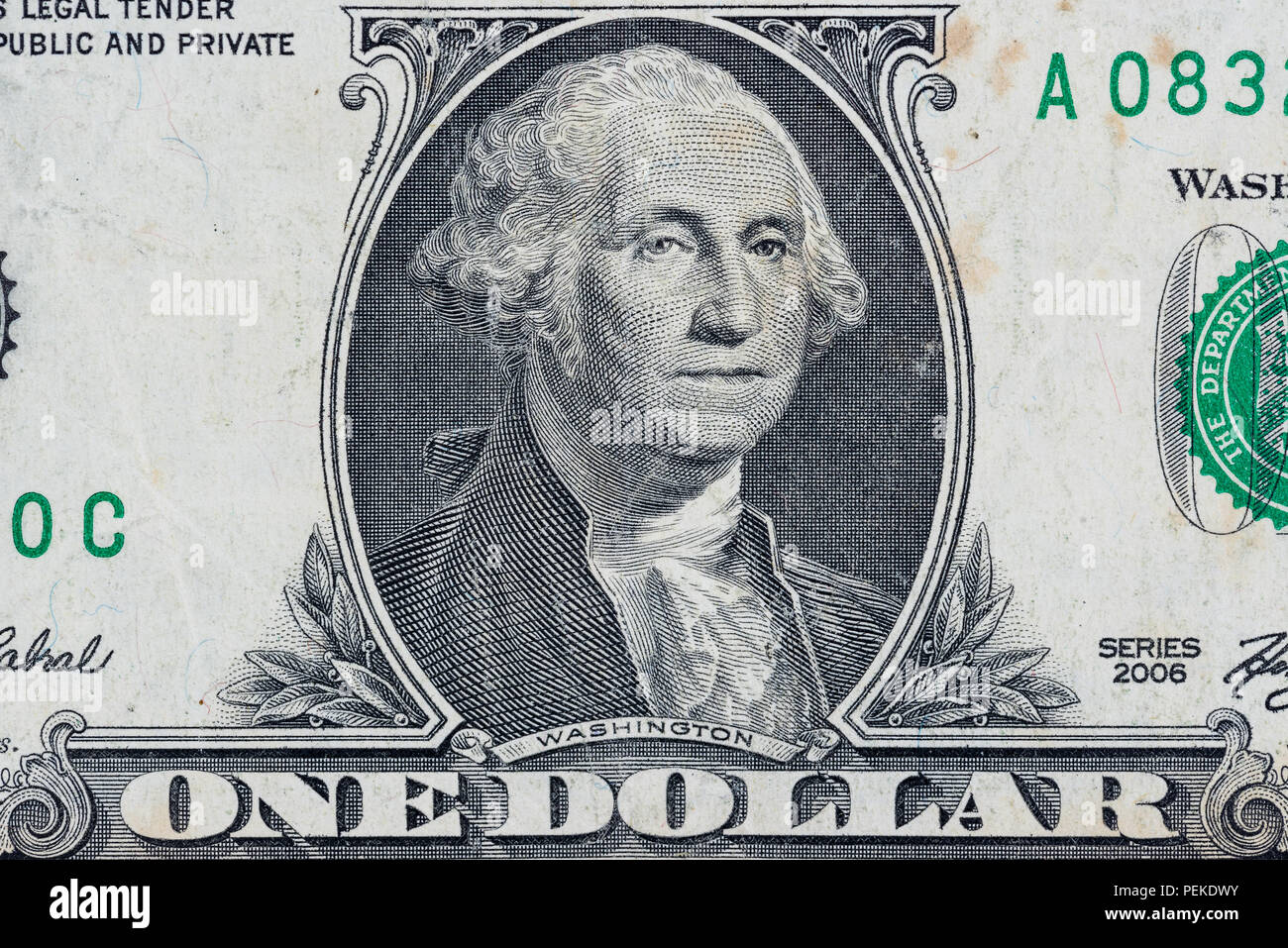 Ein Dollar Bill closeup Makro, United States geld Nahaufnahme Stockfoto
