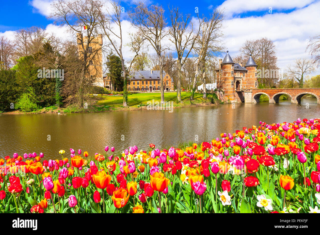 Schöne Groot-Bijgaarden, mit Blick auf die Gärten und das Schloss, Belgien. Stockfoto