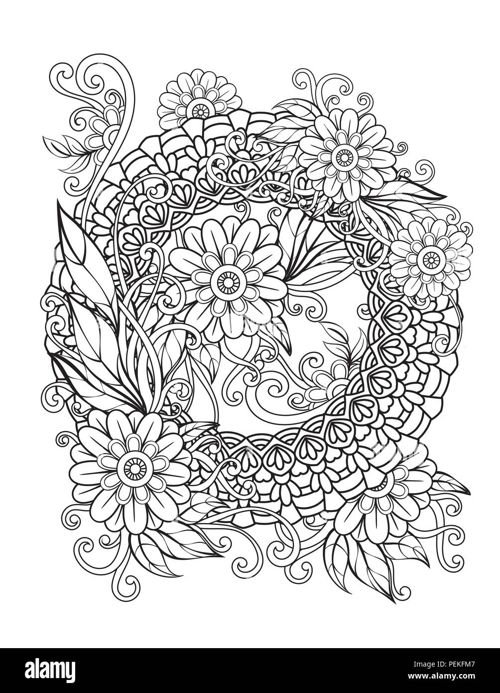Mandala florale Muster in Schwarz und Weiß. Nach Malbuch Mandala florale Muster in Schwarz und Weiß. Nach Malbuch