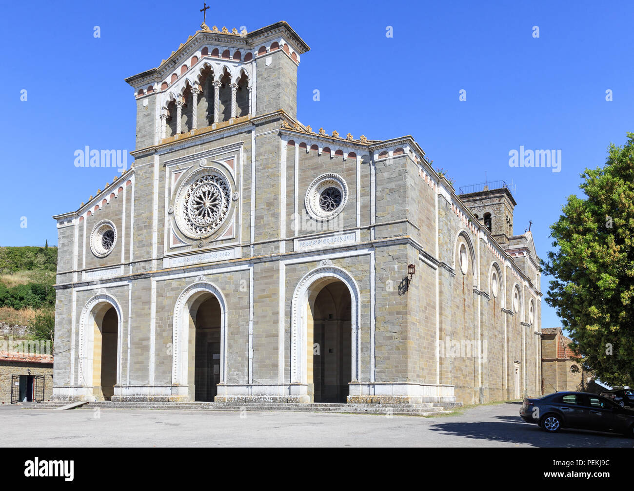Cortona, Toskana, Italien - gelegen auf einem Hügel über der Stadt Basilica di Santa Margherita Stockfoto