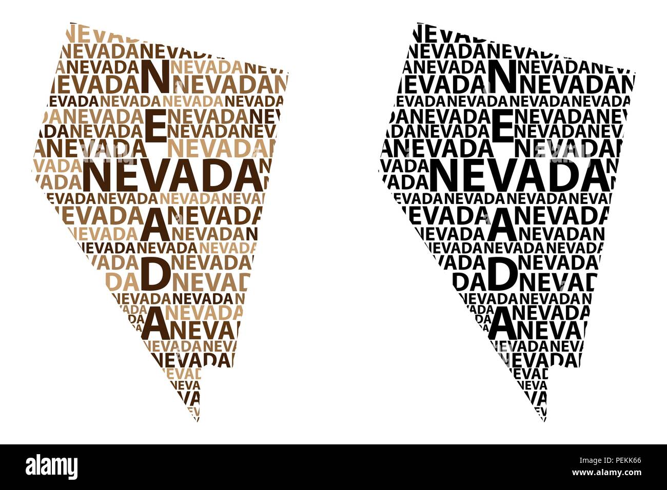 Skizze Nevada (USA) schreiben Text Karte, Nevada Karte - in der Form des Kontinents, Karte von Nevada - braun und schwarz Vector Illustration Stock Vektor