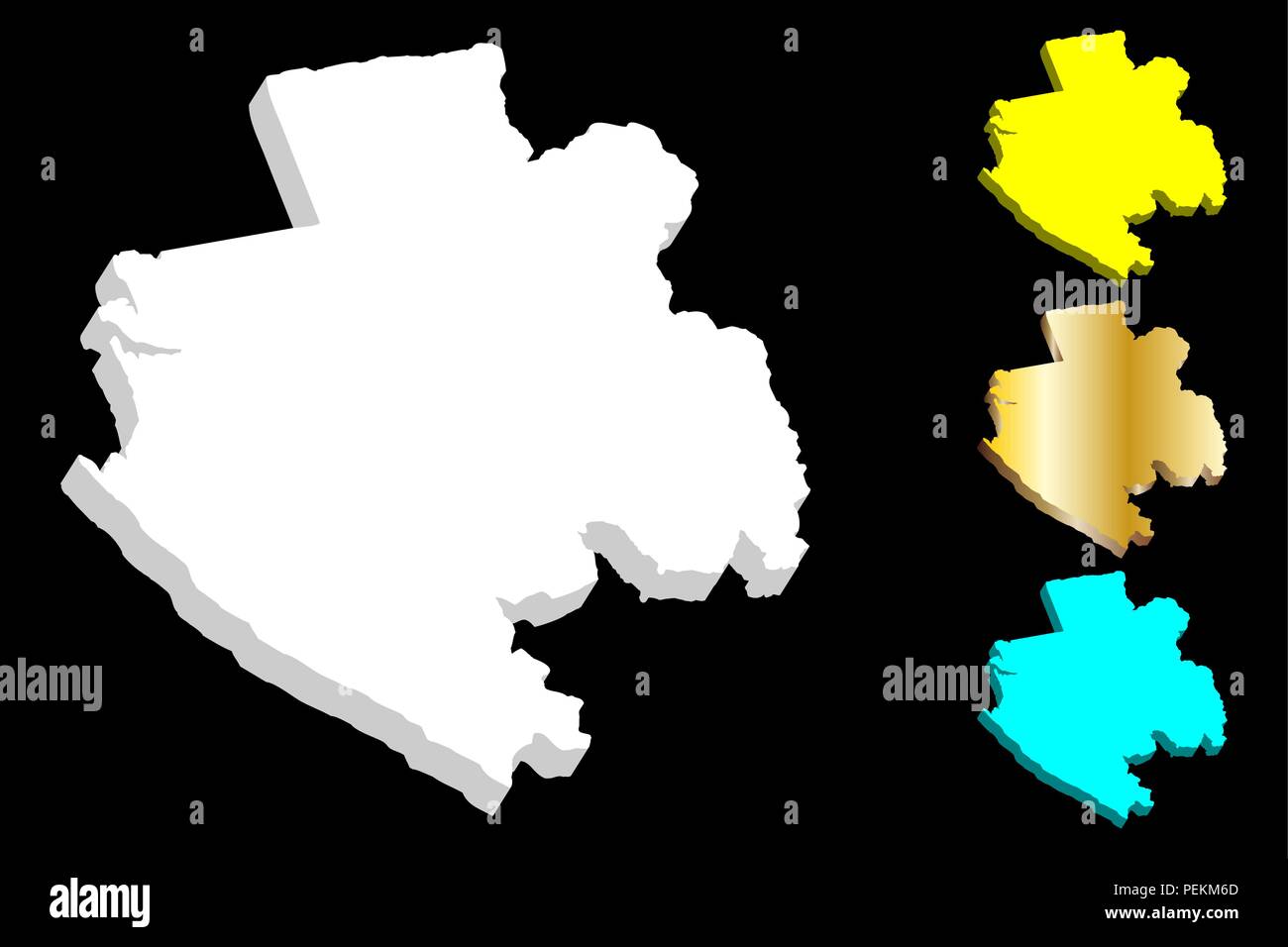 3D-Karte von Gabun (Gabunische Republik) - weiß, gelb, blau und gold-Vector Illustration Stock Vektor