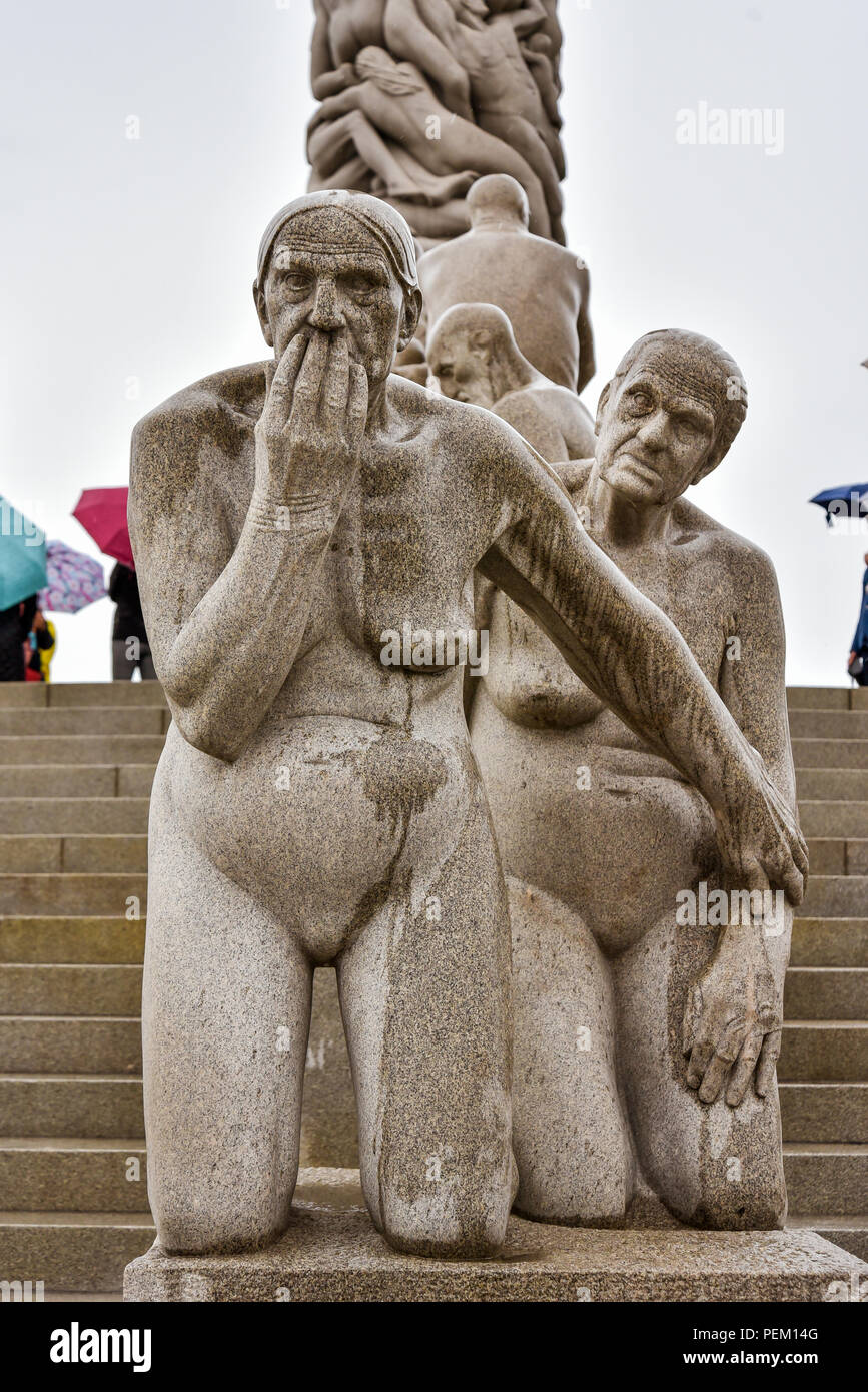 Oslo, Norwegen - 12.08.2018: Skulpturen von Gustav Vigeland (1869-1943), einem renommierten norwegischen Bildhauers, Frogner Park, Oslo. Stockfoto