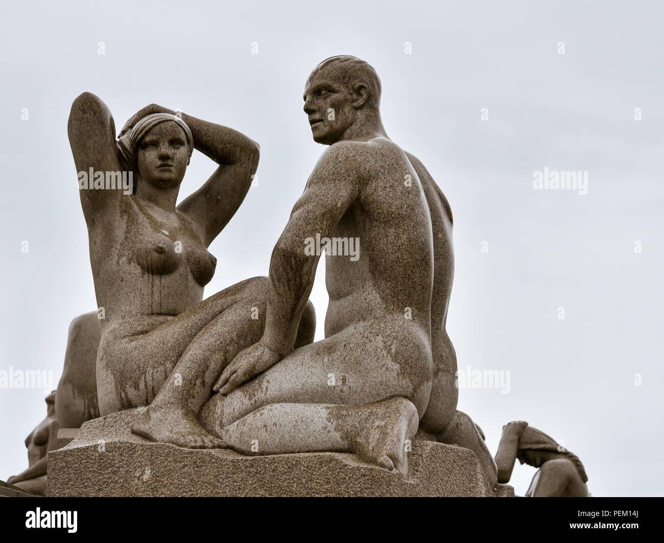 Oslo, Norwegen - 12.08.2018: Skulpturen von Gustav Vigeland (1869-1943), einem renommierten norwegischen Bildhauers, Frogner Park, Oslo. Stockfoto