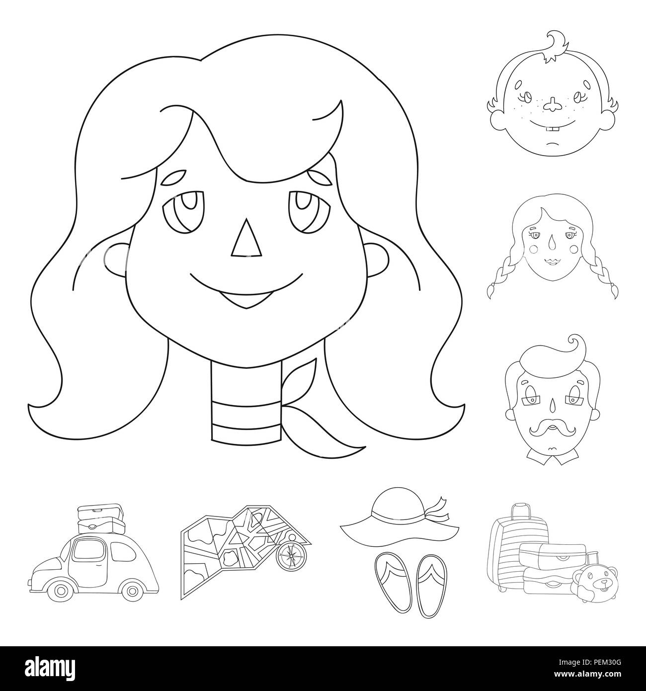 Familienurlaub Umrisse Symbole im Set Sammlung für Design. Erholung und Ausrüstung. Vektor Symbol lieferbar Abbildung. Stock Vektor Familienurlaub Umrisse Symbole im Set Sammlung für Design. Erholung und Ausrüstung. Vektor Symbol lieferbar Abbildung. Stock Vektor