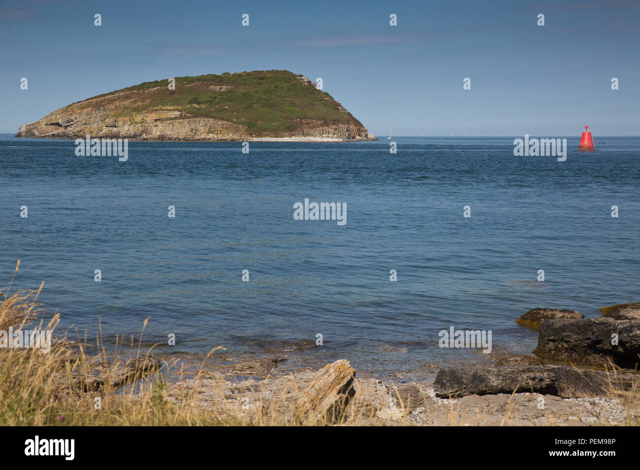 Penmon Leuchtturm und Papageitaucher Island, Anglesey Stockfoto