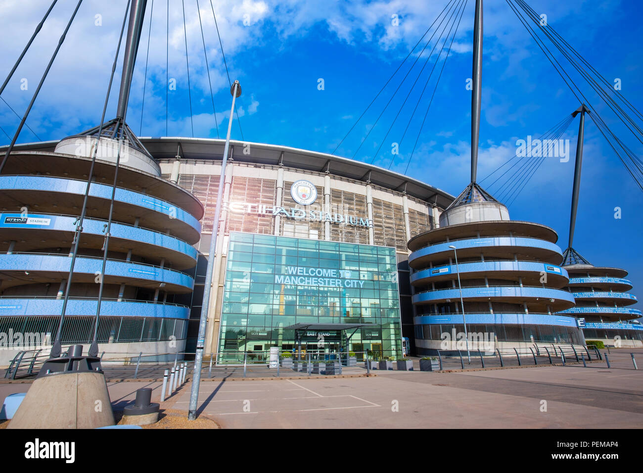 MANCHESTER, Großbritannien - 19 Mai 2018: Manchester City Football Club 1880 in Manchester, UK., das Etihad Stadium hat als seine eigene hom gegründet Stockfoto