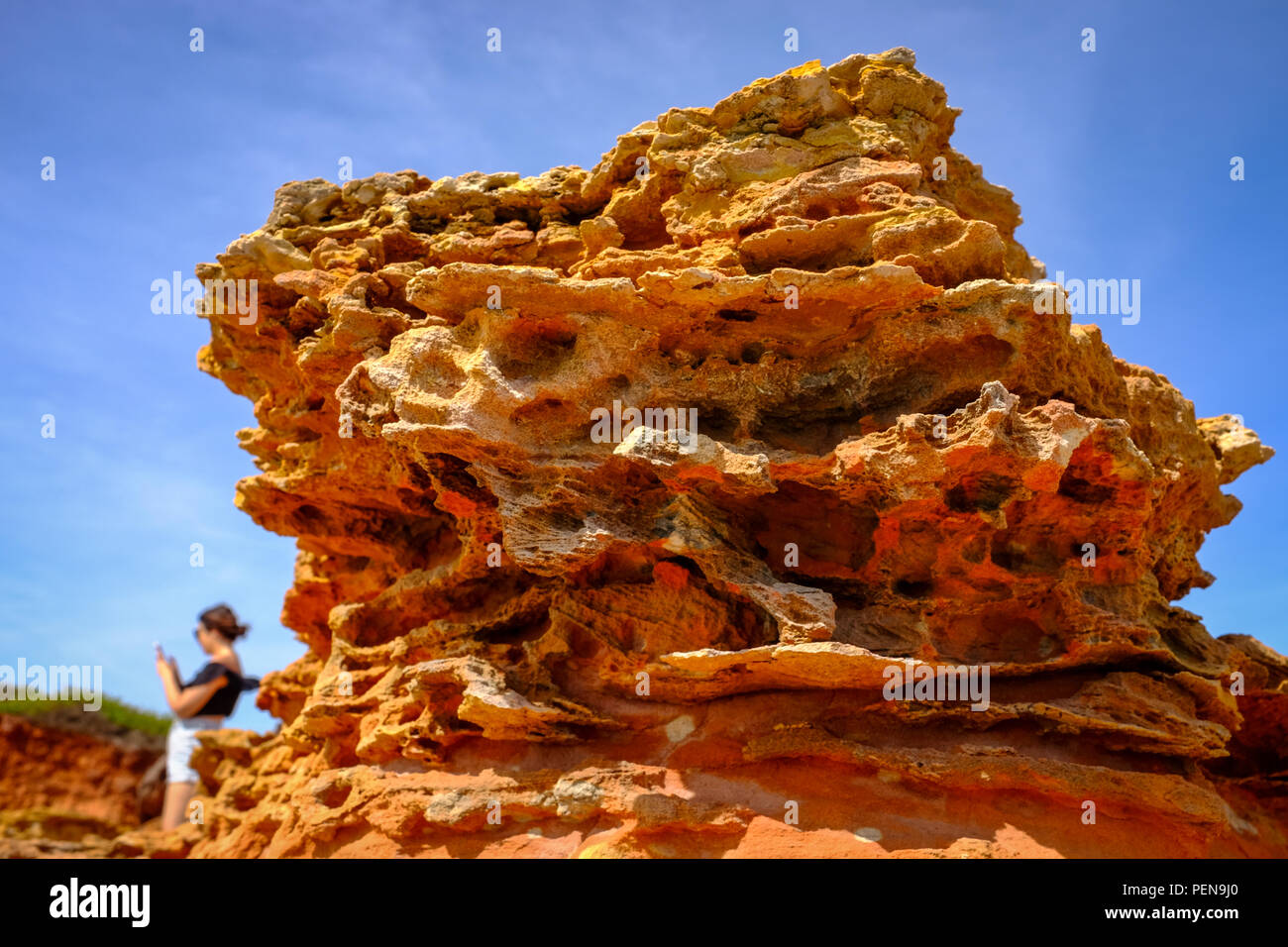 Felsformation entlang der Küste am Gantheaume Point Stockfoto