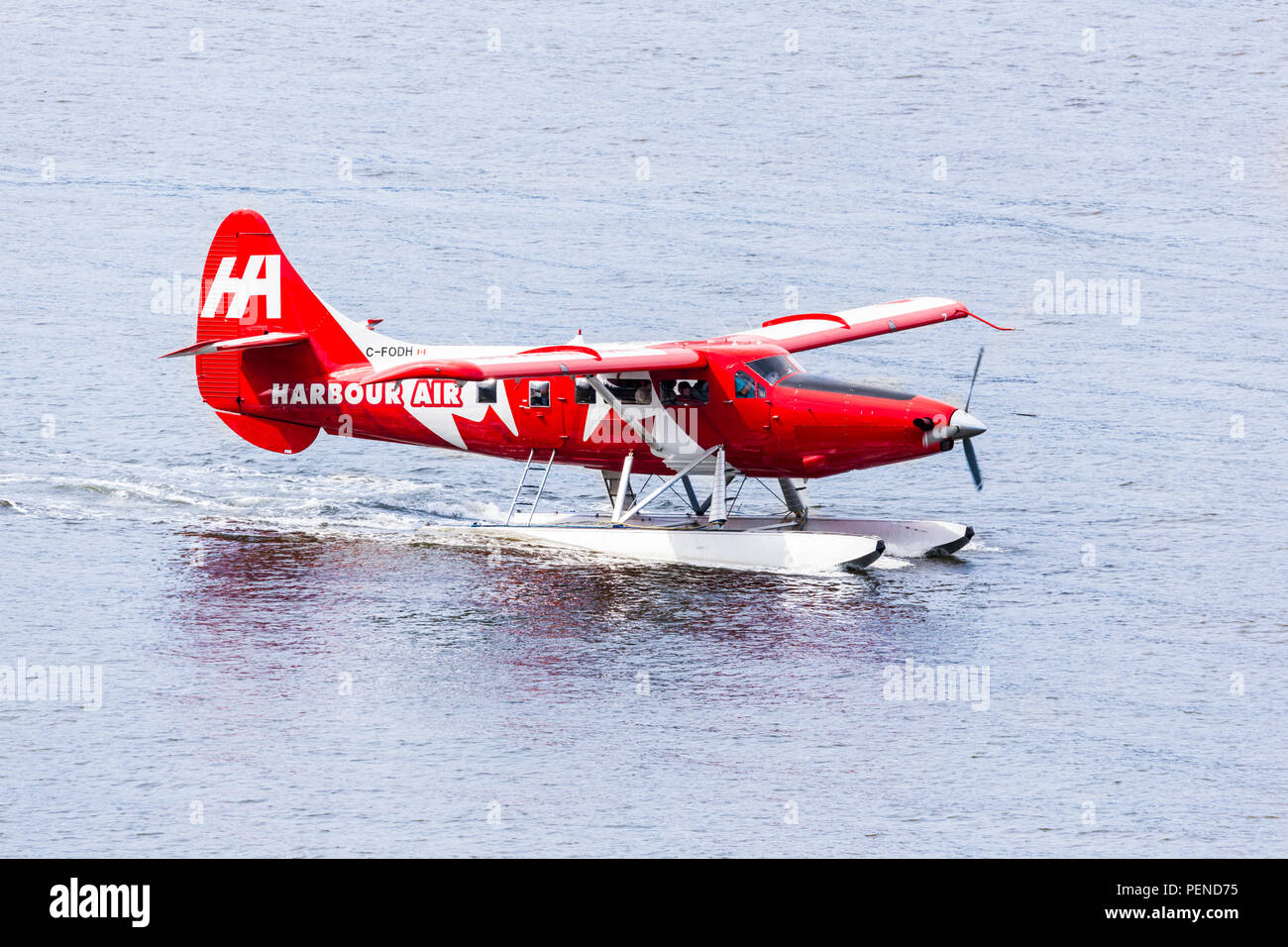 Wasserflugzeug C-FODH, eine De Havilland DHC-3 Otter T Vazar Turbine, Touristen, für einen Rundflug über den Hafen von Vancouver, British Columbia, kann Stockfoto