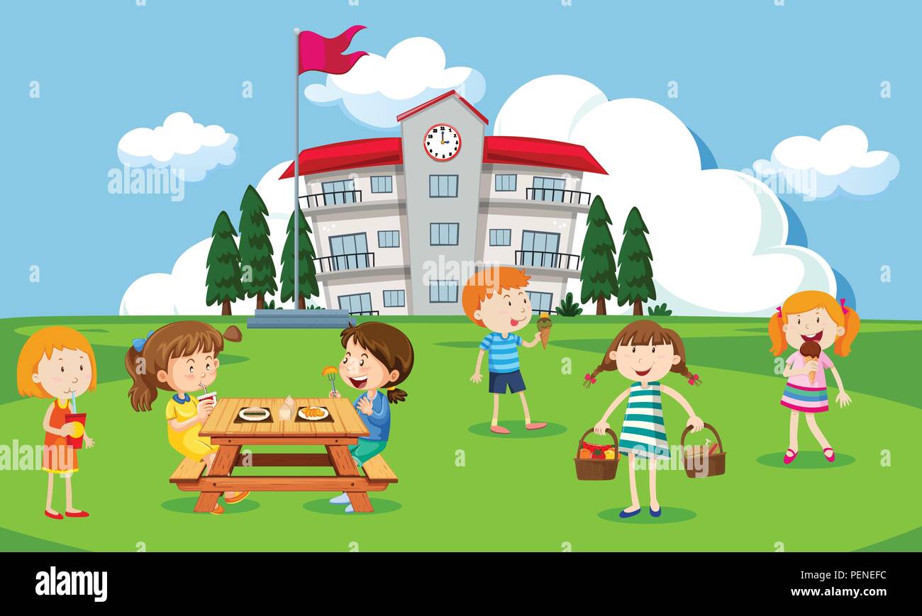 Kinder Spielen Am Spielplatz Abbildung Schule Stock Vektorgrafik Alamy