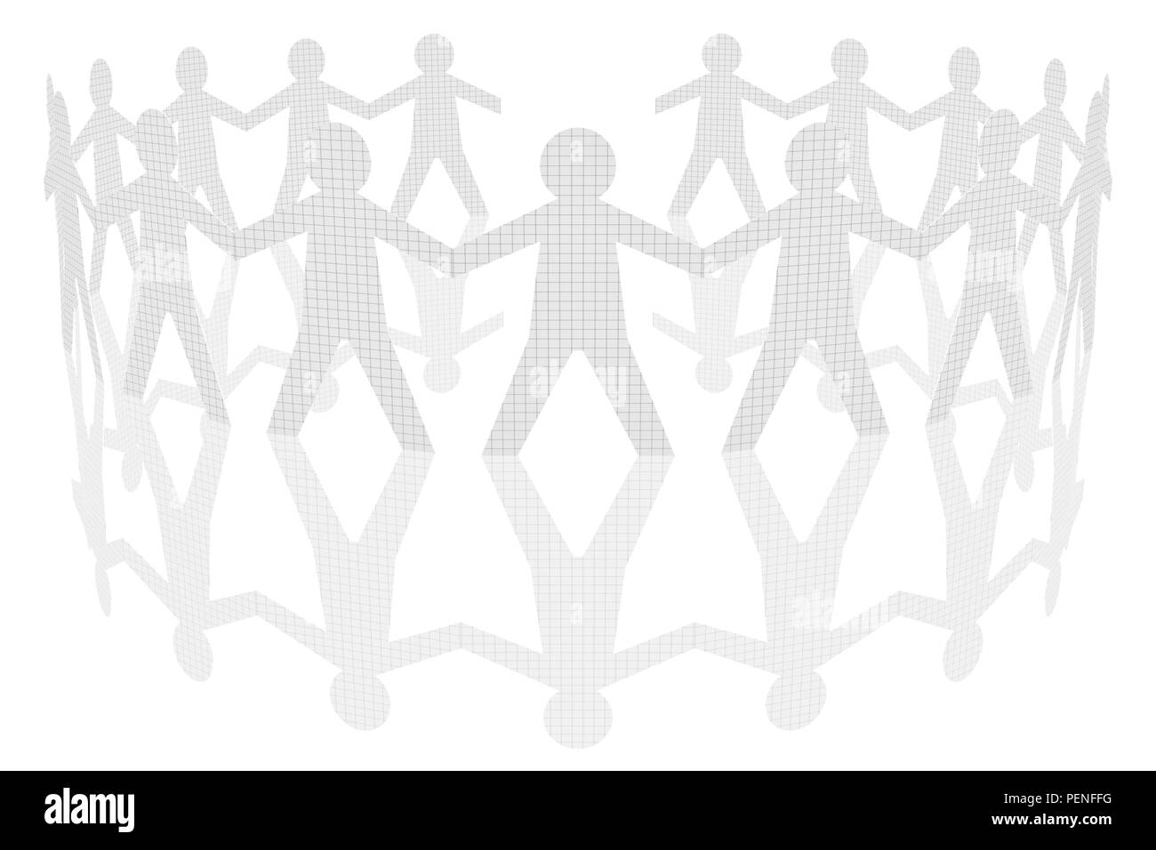 3D-Darstellung. Round Dance. Papier Kinder halten sich an den Händen. Stockfoto