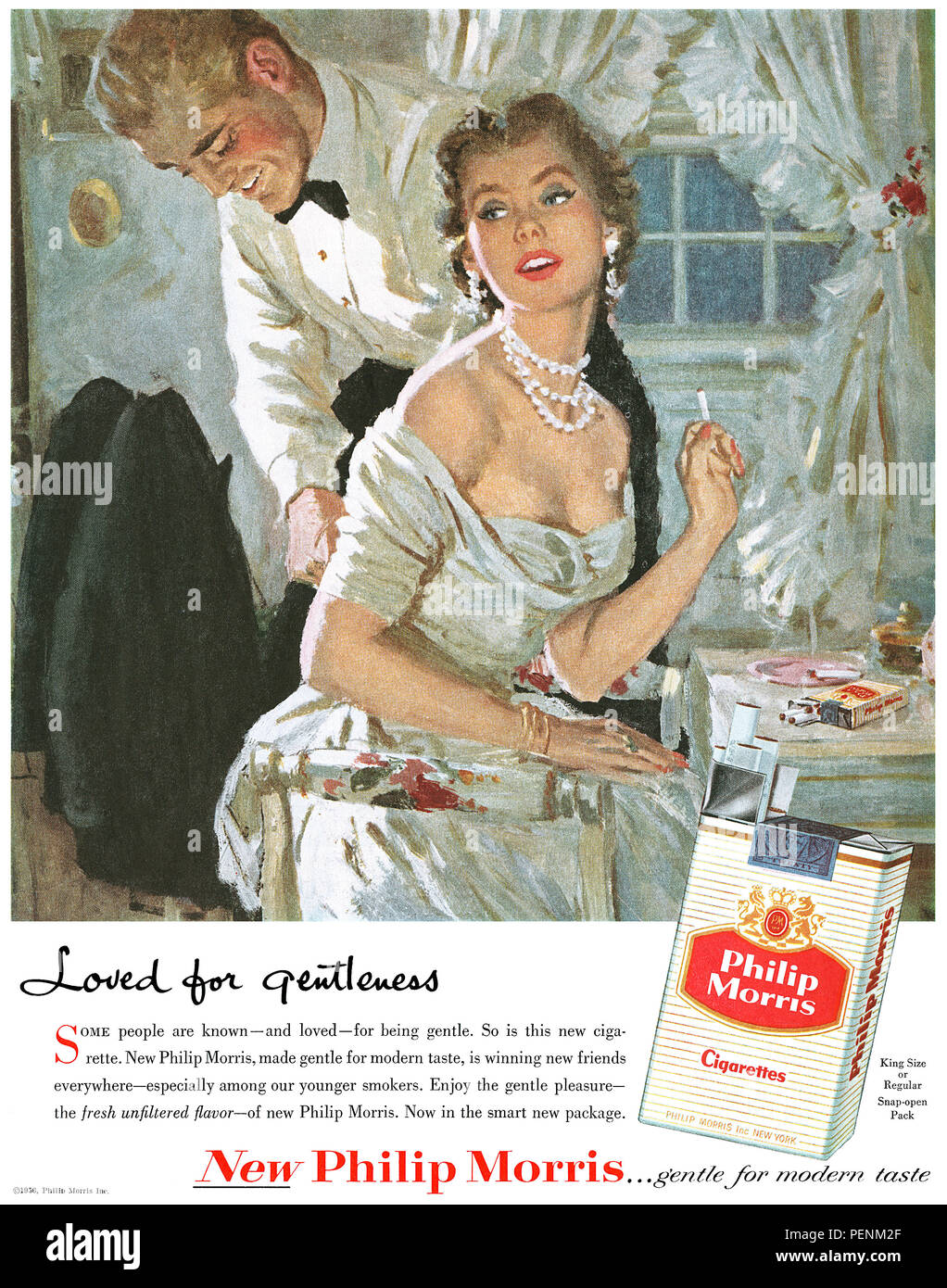 1956 US-Werbung für Zigaretten der Marke Philip Morris. Stockfoto
