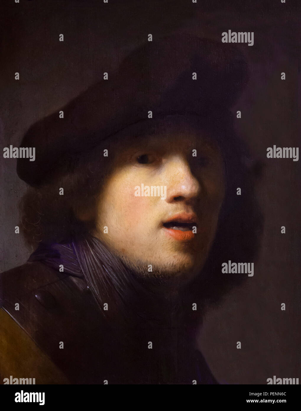 Selbstbildnis, Rembrandt, circa 1629, Indianapolis Museum of Art, Indianapolis, Indiana, USA, Nordamerika Stockfoto
